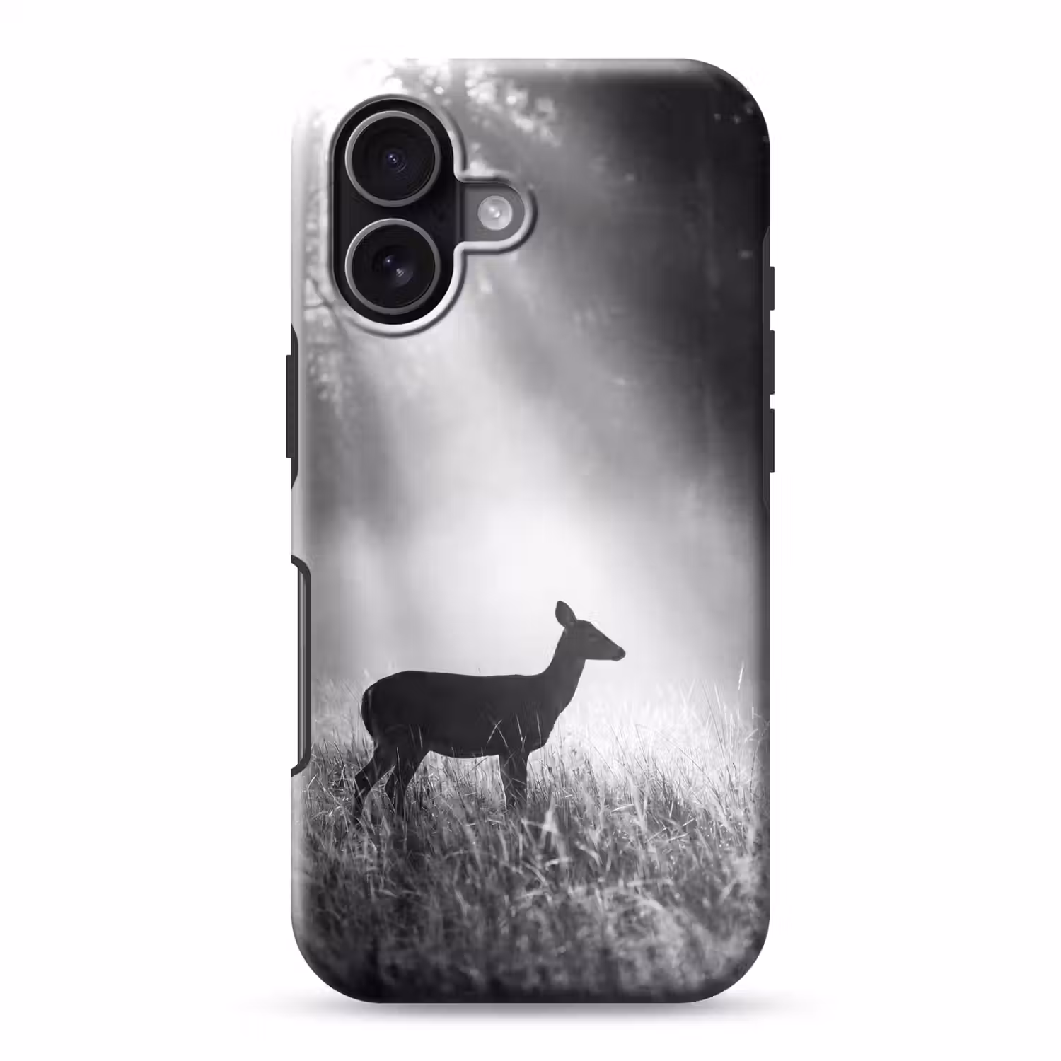 Hert - Bos - Zonnestralen - Zwart-wit - Natuur Toughcase MagSafe Apple iPhone 17 klein -3d