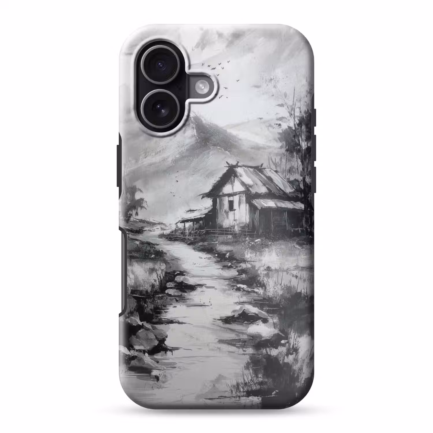 Hut - Grijs - Bergen - Mistig Toughcase MagSafe Apple iPhone 17 klein -3d