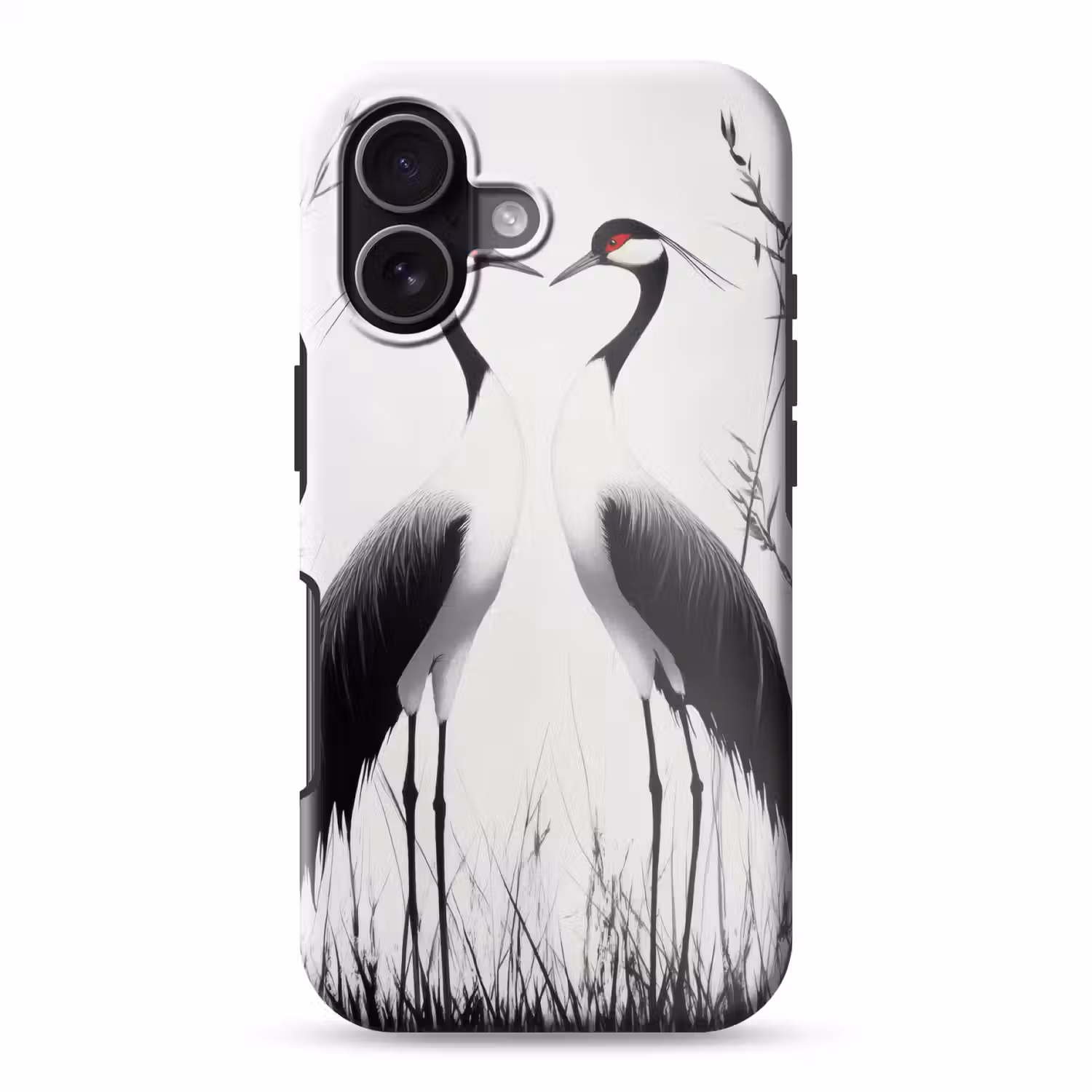 Kraanvogels - Gras - Hartvorm - Zwart Toughcase MagSafe Apple iPhone 17 klein -3d