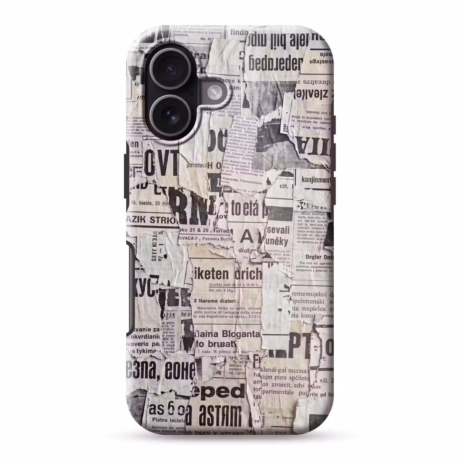 Krant - Gescheurd - Textuur - Abstract - Zwart-wit Toughcase MagSafe Apple iPhone 17 klein -3d