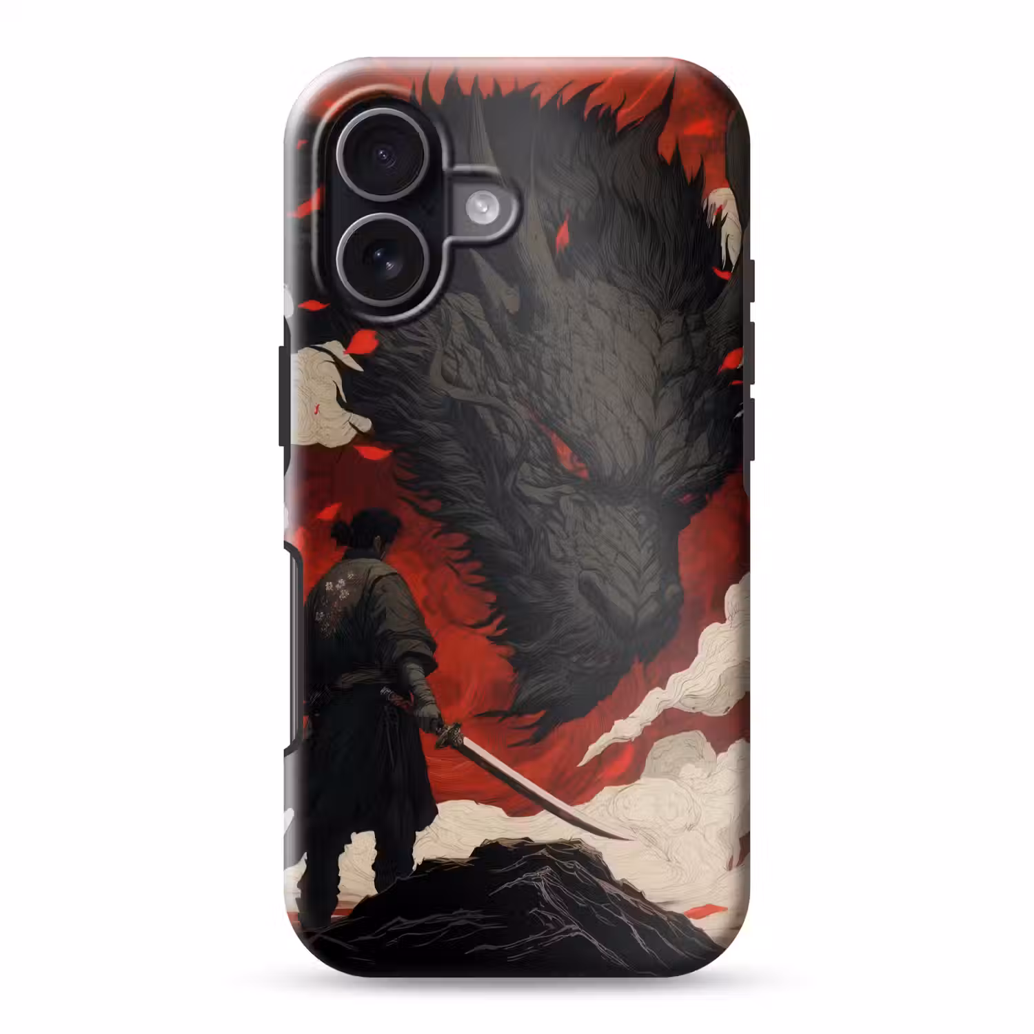 Krijger - Draak - Zwart - Rood - Rook Toughcase MagSafe Apple iPhone 17 klein -3d
