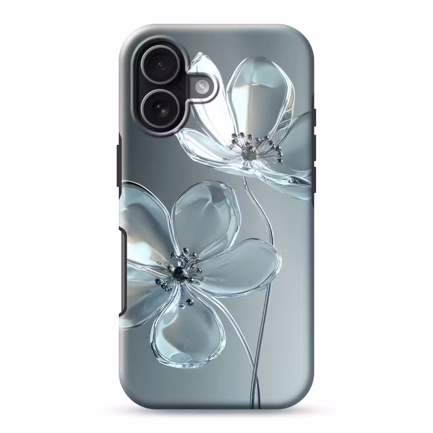 Kristal - Bloemen - Grijs Toughcase MagSafe Apple iPhone 17 klein -3d