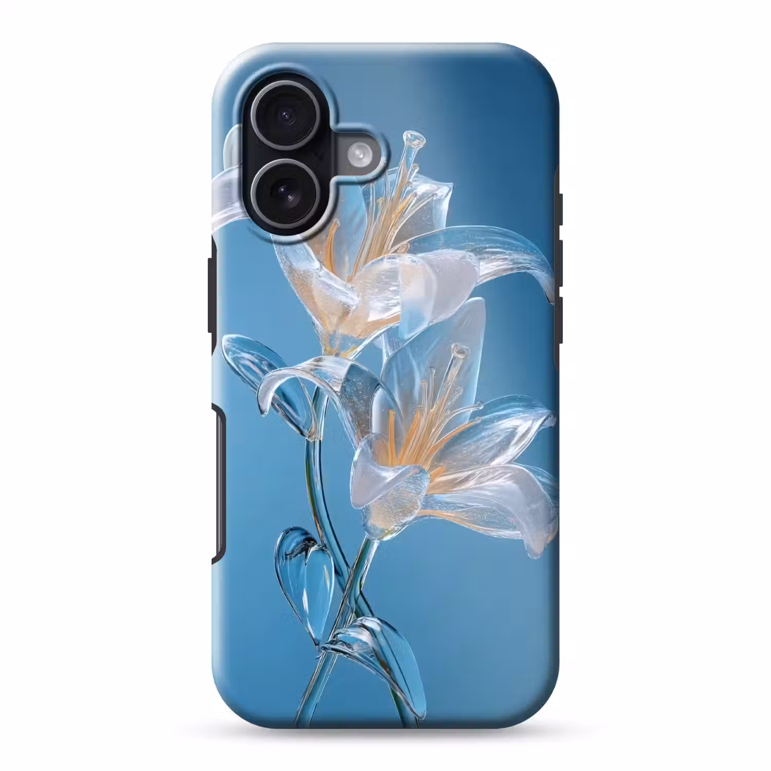 Lelies - Blauw - Glazen Toughcase MagSafe Apple iPhone 17 klein -3d