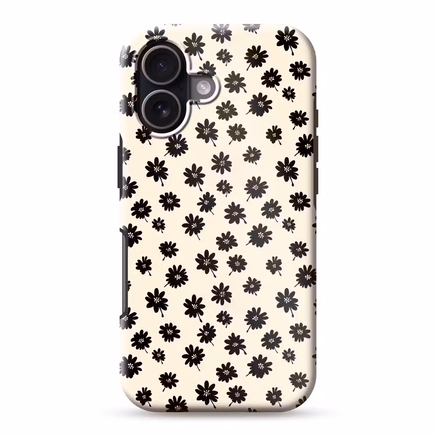 Madeliefjes - Grafisch - Zwart - Beige Toughcase MagSafe Apple iPhone 17 klein 1017 -3d