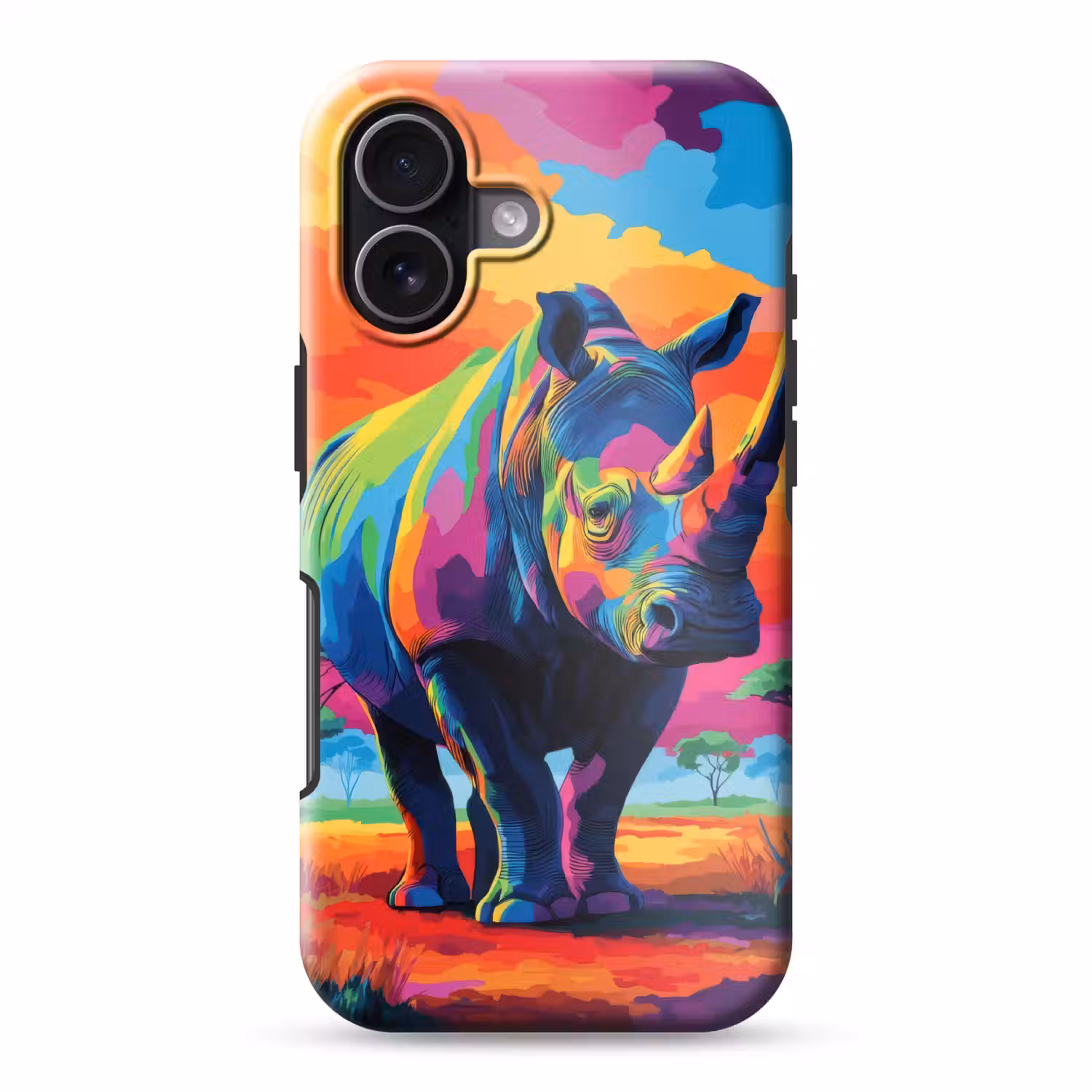 Neushoorn - Zonsondergang - Savanna - Kleurrijk Toughcase MagSafe Apple iPhone 17 klein -3d