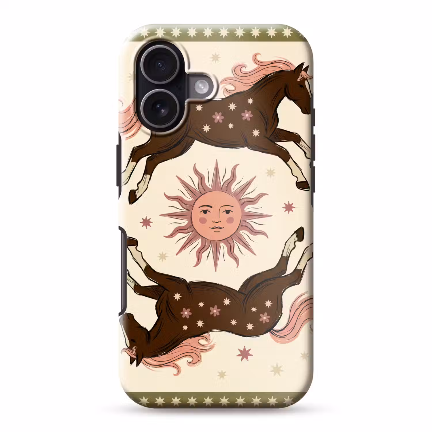 Paard - Zon - Mystiek - Illustratie - Roze Toughcase MagSafe Apple iPhone 17 klein -3d