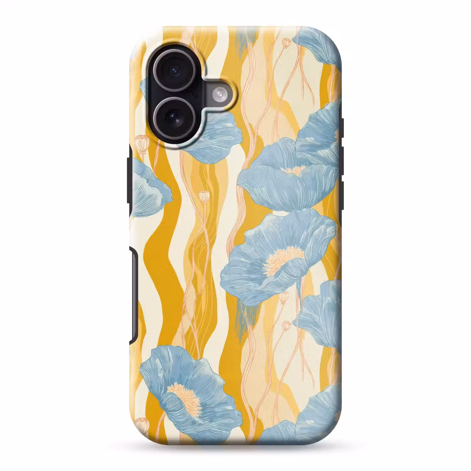 Papavers - Botanisch - Blauw Toughcase MagSafe Apple iPhone 17 klein 1017 -3d