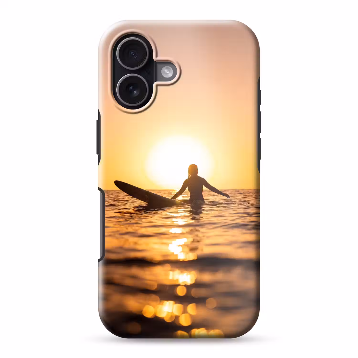 Persoon - Surfen - Zonsondergang - Zee - Oranje Toughcase MagSafe Apple iPhone 17 klein -3d