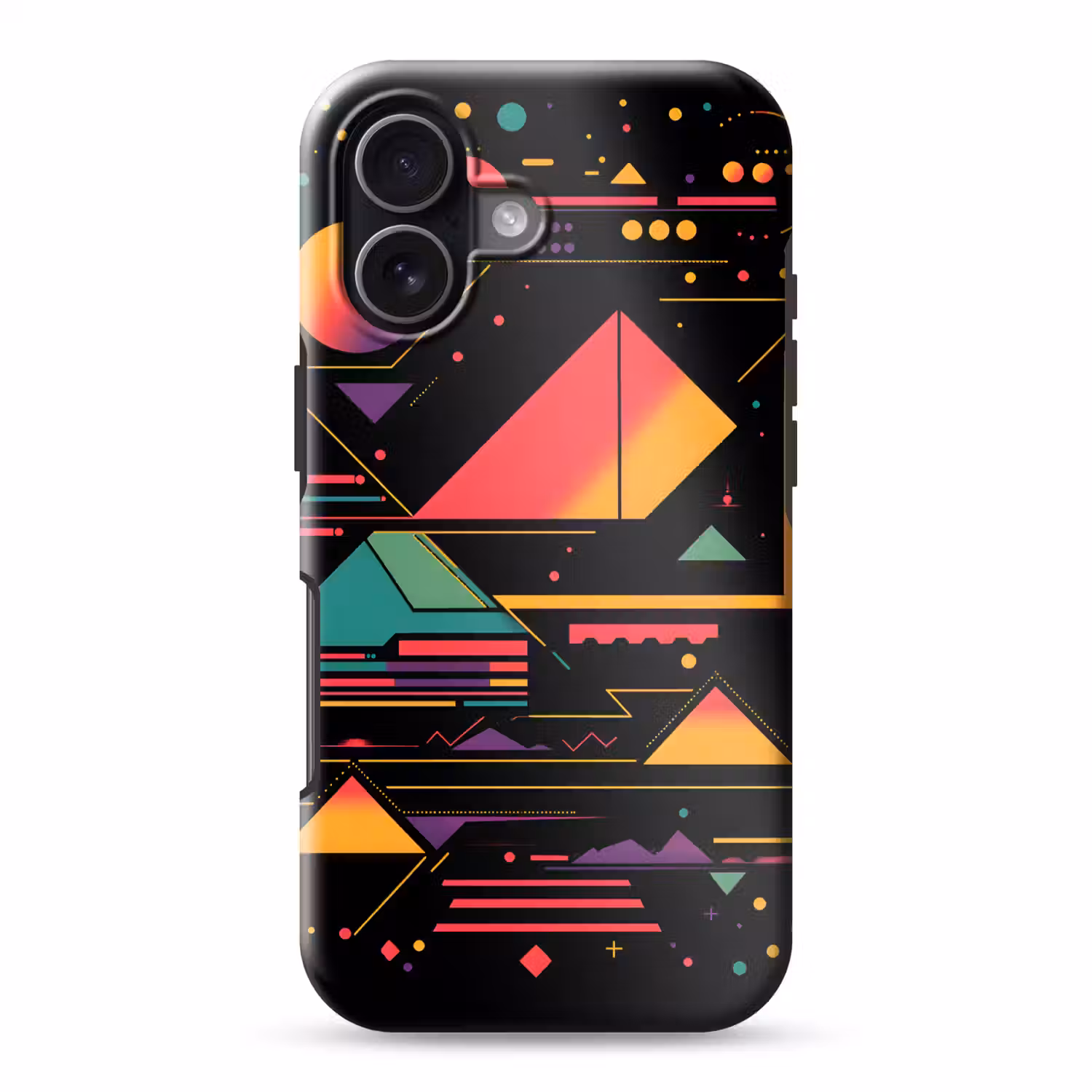 Piramides - Cirkels - Neonkleuren - Geometrisch Toughcase MagSafe Apple iPhone 17 klein -3d