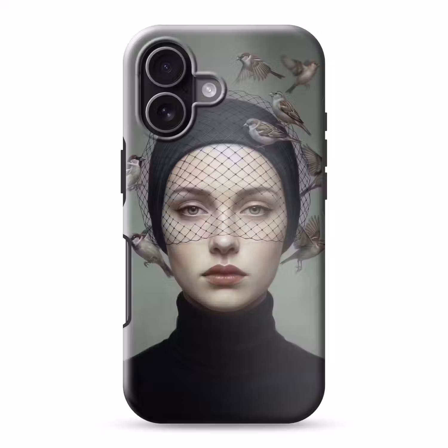 Portret - Vogels - Zwart Toughcase MagSafe Apple iPhone 17 klein -3d