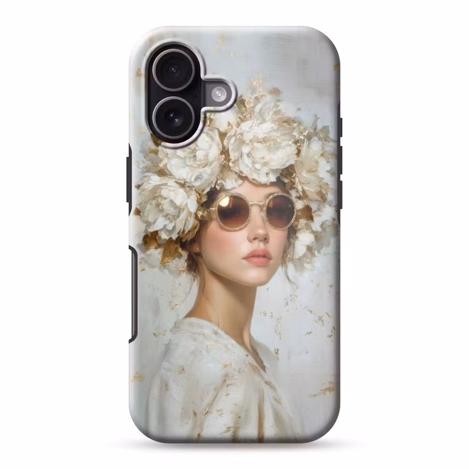 Schilderij - Vrouw - Zonnebril - Bloemenkrans Toughcase MagSafe Apple iPhone 17 klein -3d