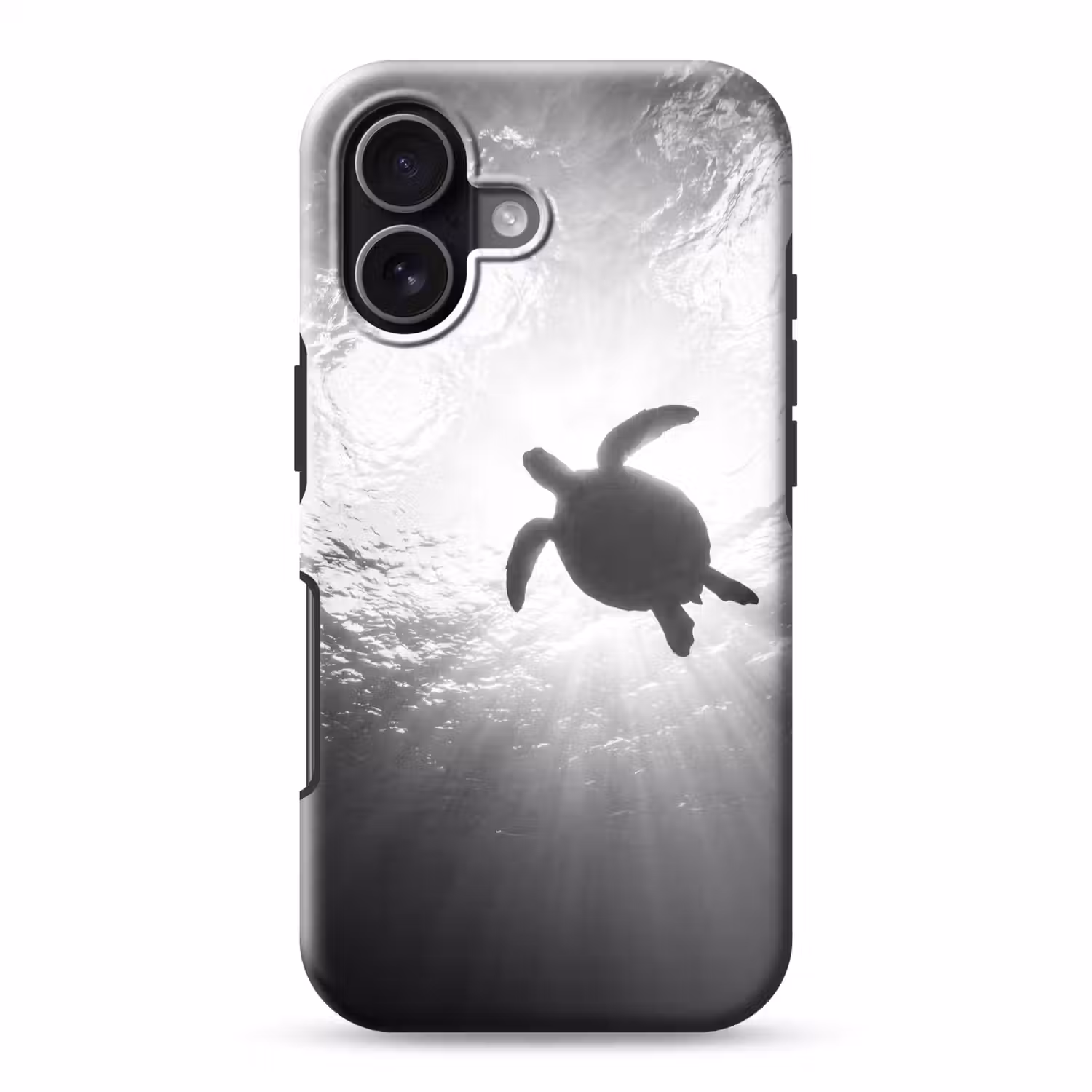 Schildpad - Onderwater - Lichtstralen - Oceaan - Zwart-wit Toughcase MagSafe Apple iPhone 17 klein -3d