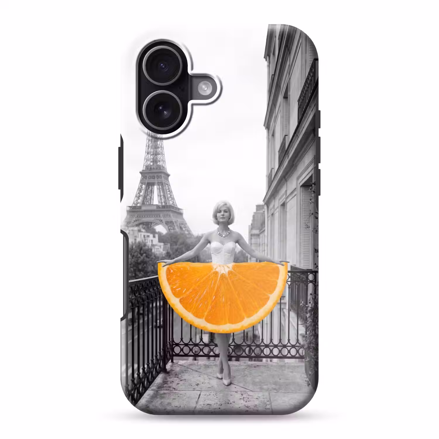 Sinaasappel - Eiffeltoren - Vrouw Toughcase MagSafe Apple iPhone 17 klein -3d