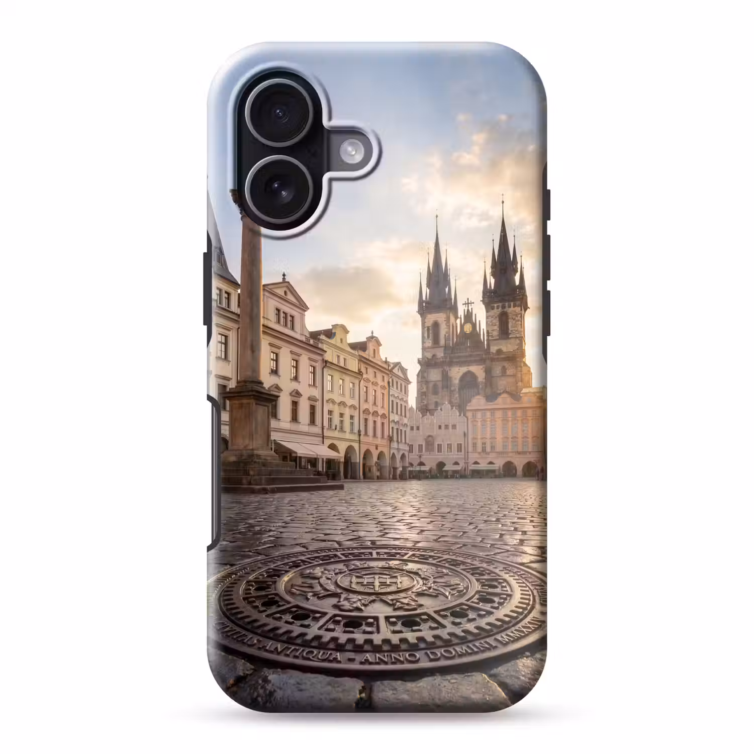 Stad - Praag - Ochtend - Architectuur - Goud Toughcase MagSafe Apple iPhone 17 klein -3d