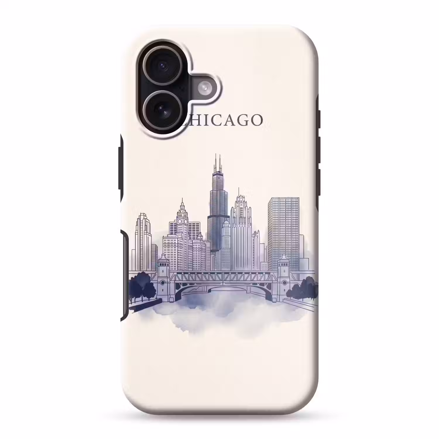 Stad - Skyline - Architectuur - Lijntekening - Blauw Toughcase MagSafe Apple iPhone 17 klein -3d