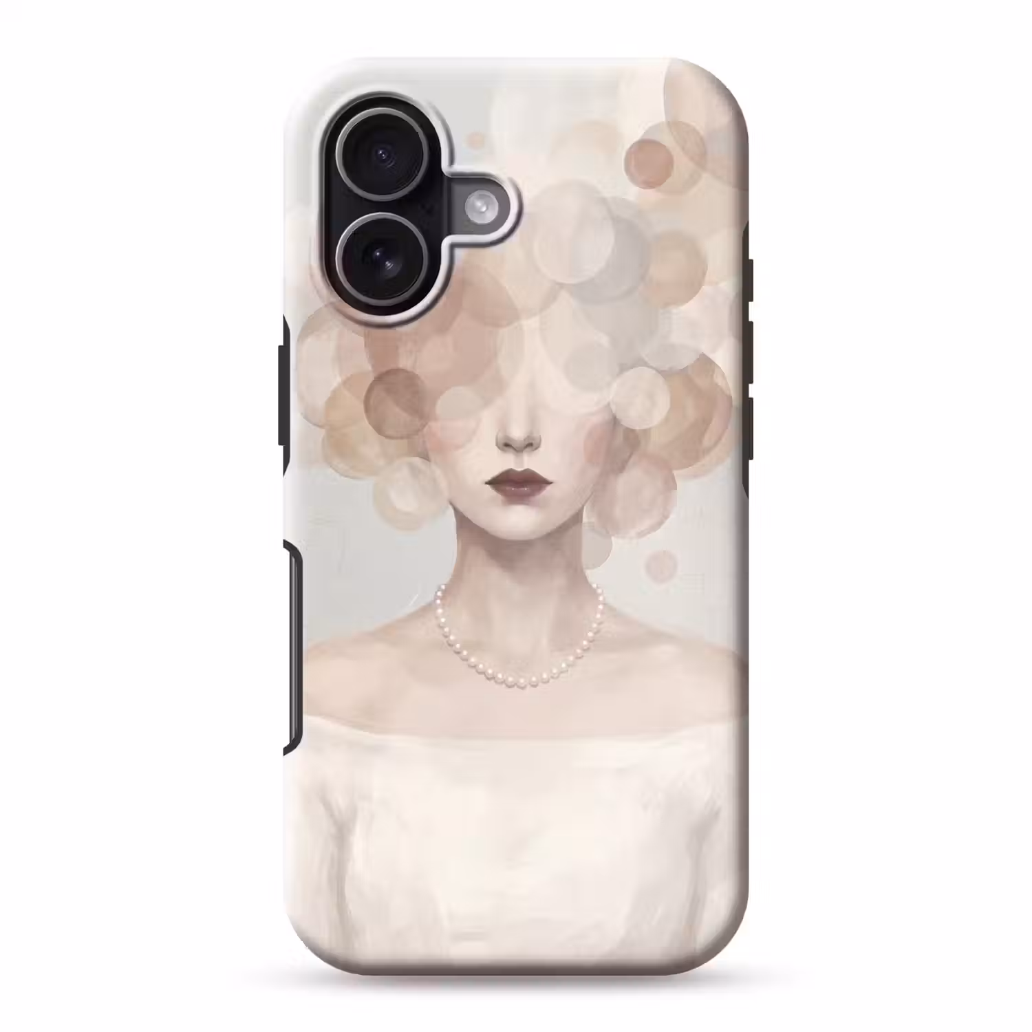 Vrouw - Cirkels - Beige Toughcase MagSafe Apple iPhone 17 klein -3d