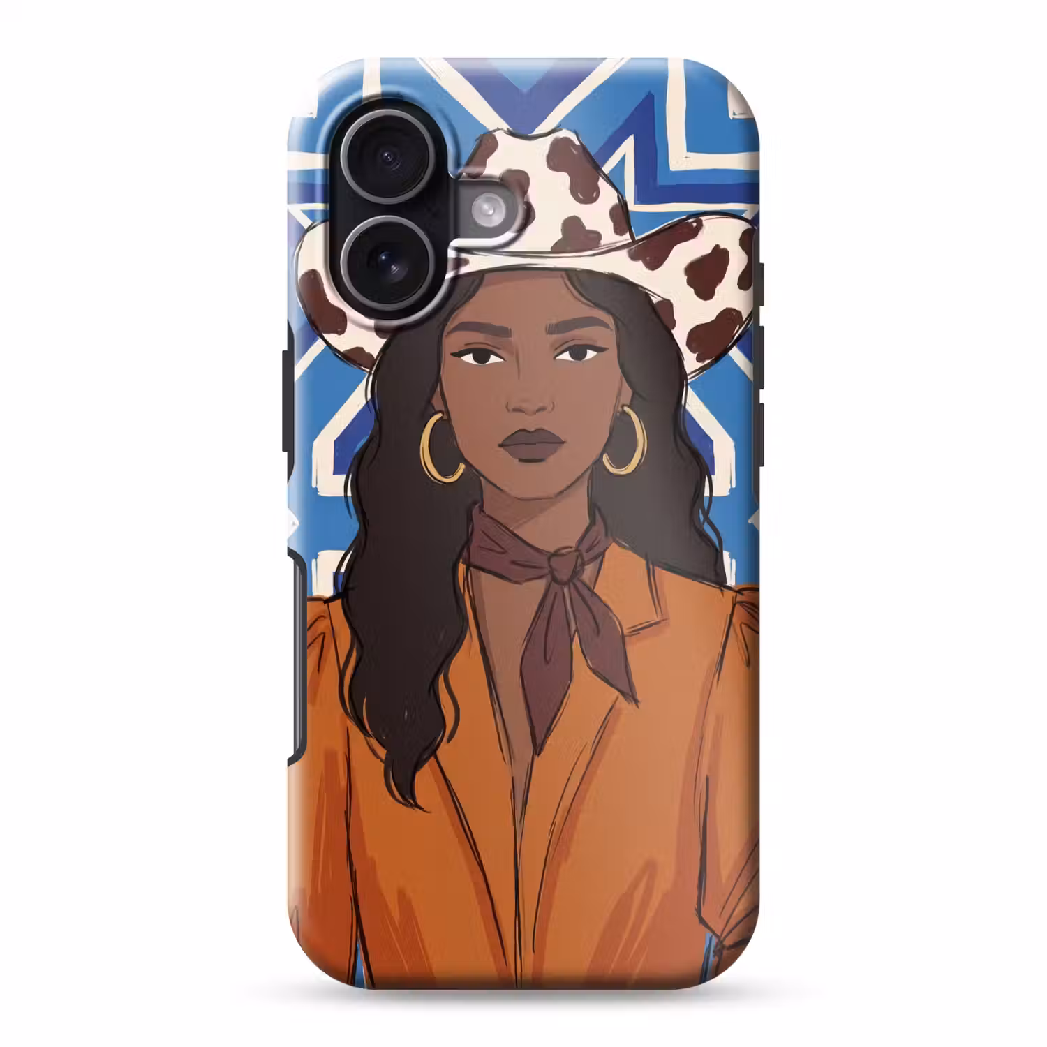 Vrouw - Cowboyhoed - Portret - Modern - Blauw Toughcase MagSafe Apple iPhone 17 klein -3d
