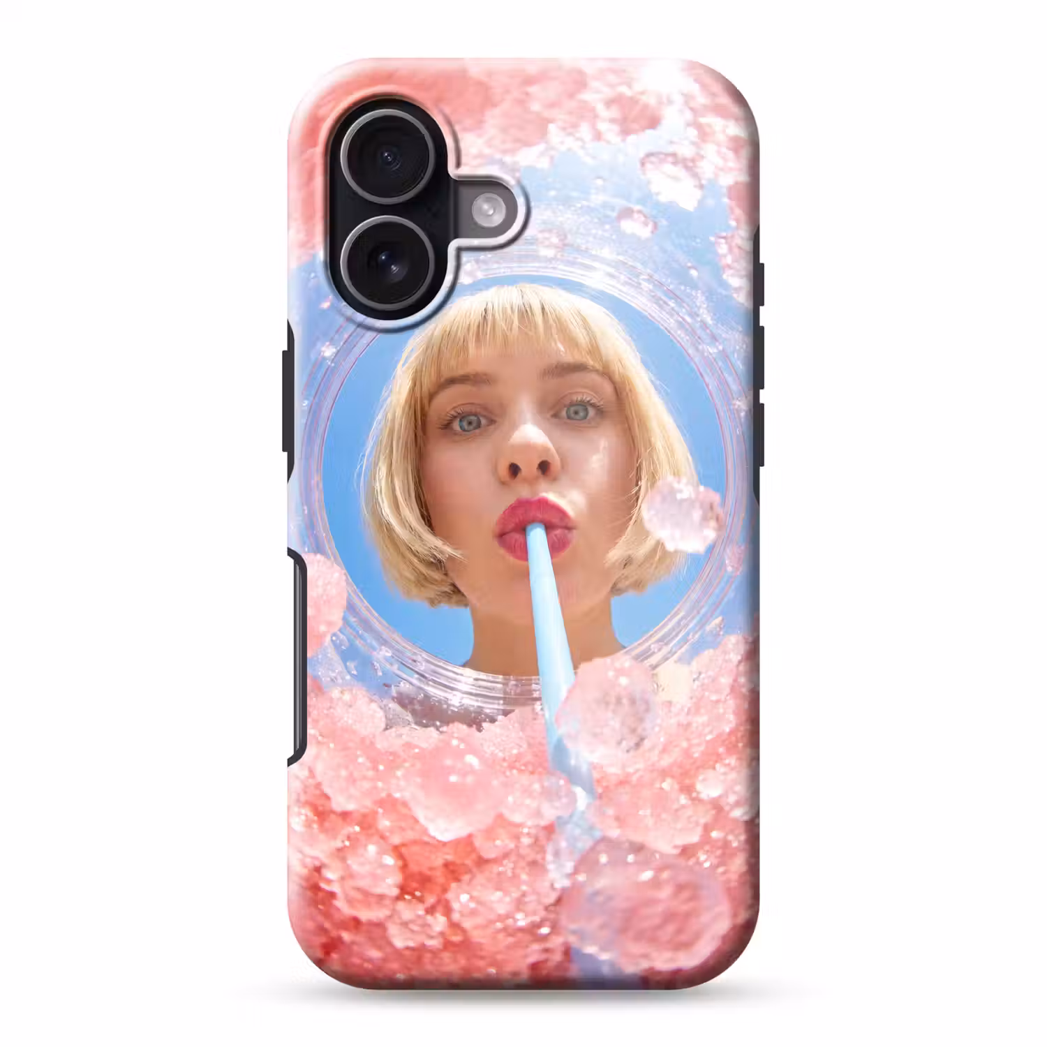 Vrouw - Drank - Zomer - Roze - Blauw Toughcase MagSafe Apple iPhone 17 klein -3d