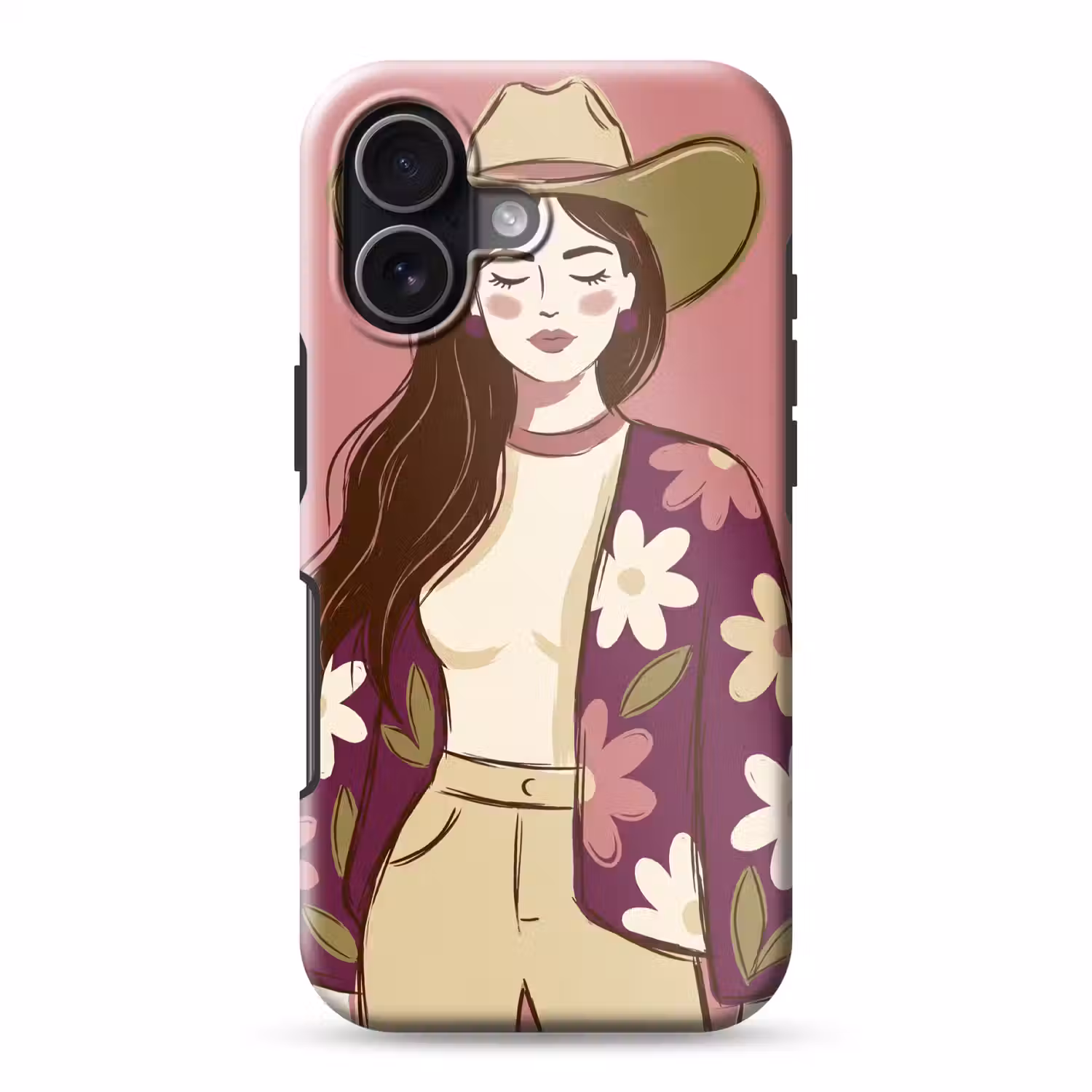 Vrouw - Hoed - Portret - Illustratie - Roze Toughcase MagSafe Apple iPhone 17 klein -3d
