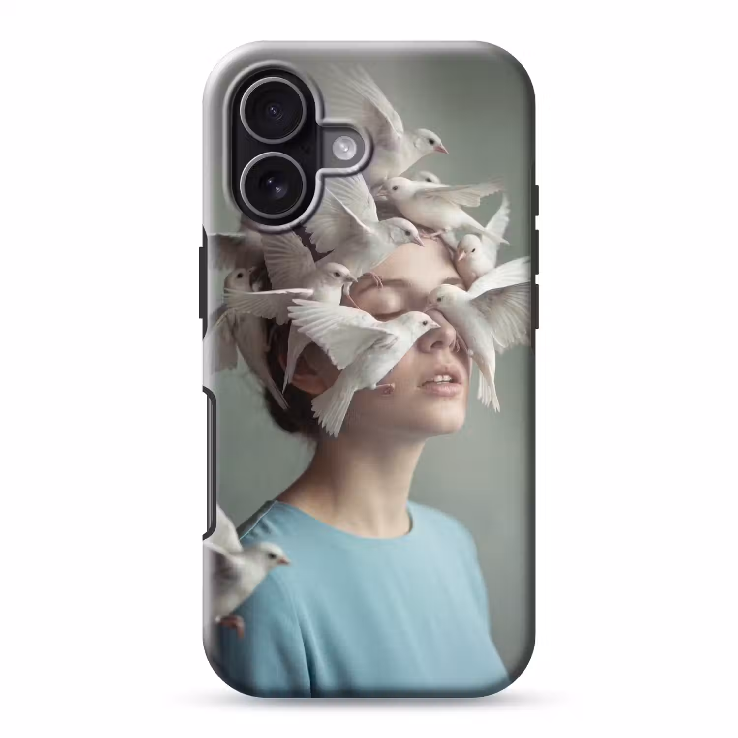 Vrouw - Vogels - Abstract - Modern - Wit Toughcase MagSafe Apple iPhone 17 klein -3d