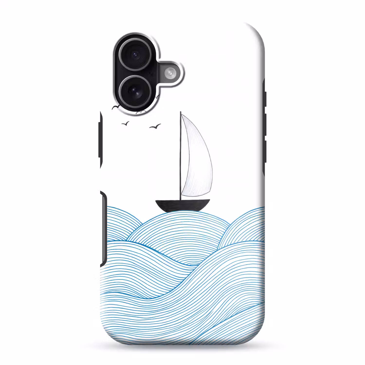 Zeilboot - Golven - Zee - Illustratie - Blauw Toughcase MagSafe Apple iPhone 17 klein -3d