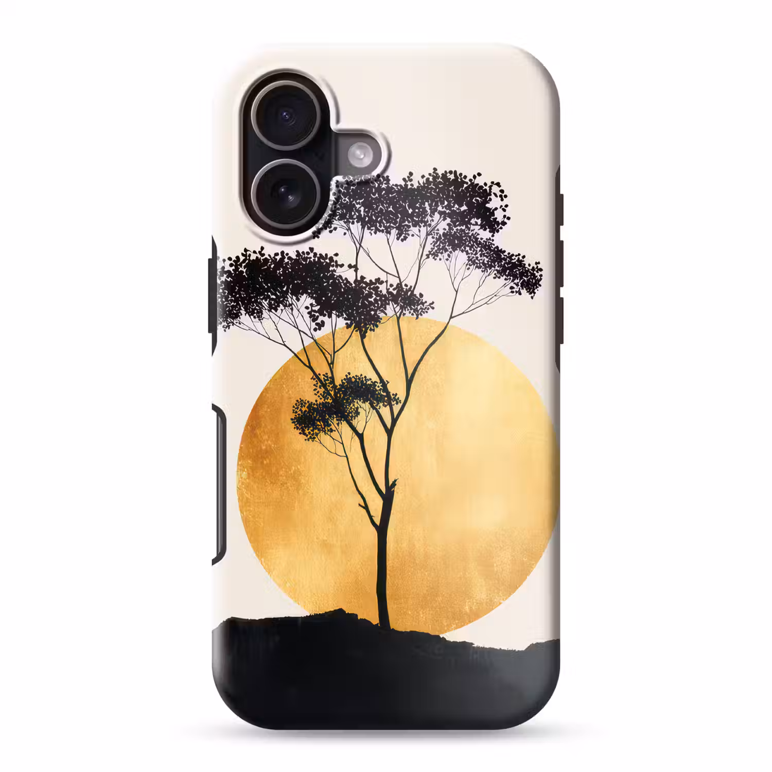 Zwarte boom - Gouden cirkel - Heuvel Toughcase MagSafe Apple iPhone 17 klein -3d