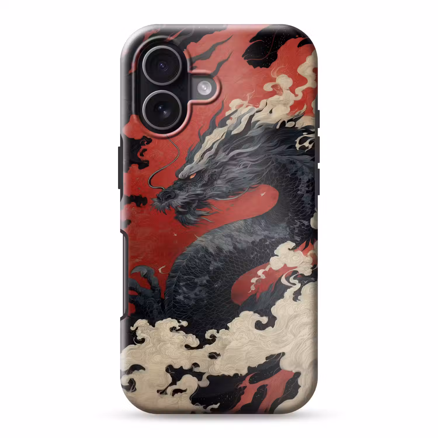 Zwarte draak - Rookwolken - Rood Toughcase MagSafe Apple iPhone 17 klein -3d