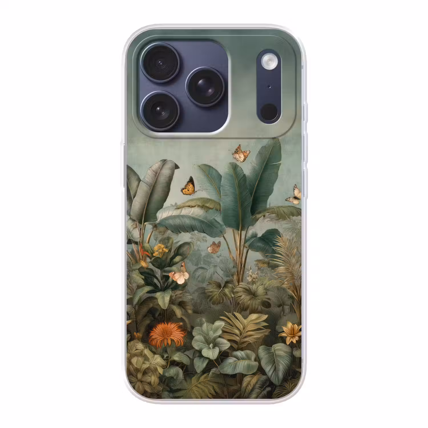 Tropisch bladerdek - Vlinders - groen - Bruin Telefoonhoesje iPhone 17 Pro klein -3d