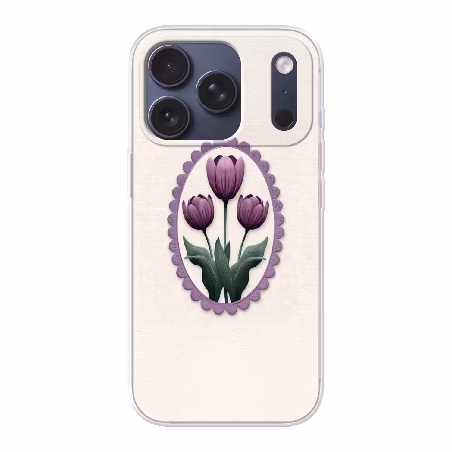 Tulpen - Paars - Lijst - Bladeren Telefoonhoesje iPhone 17 Pro klein -3d