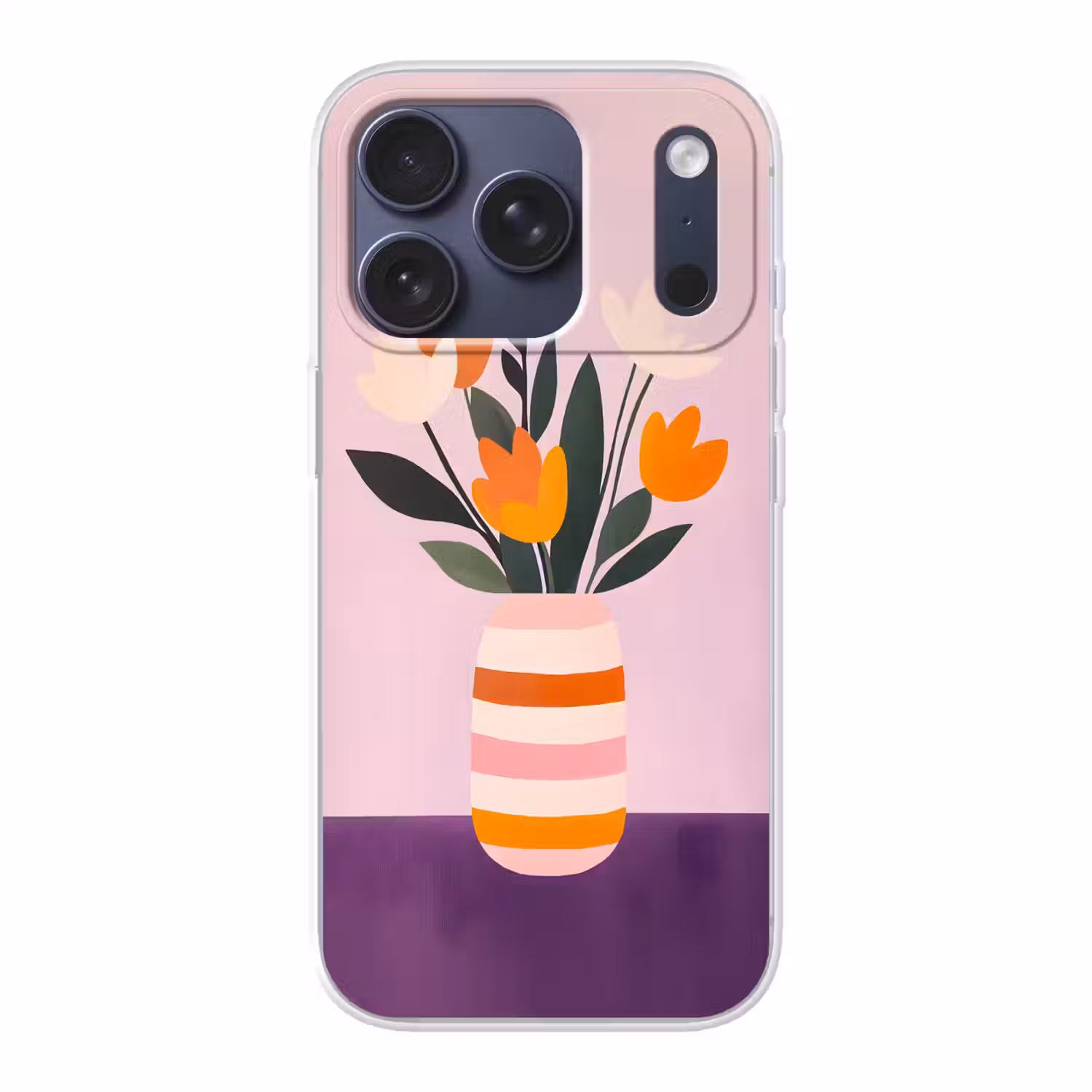 Tulpen - Vaas - Strepen - Paars Telefoonhoesje iPhone 17 Pro klein -3d