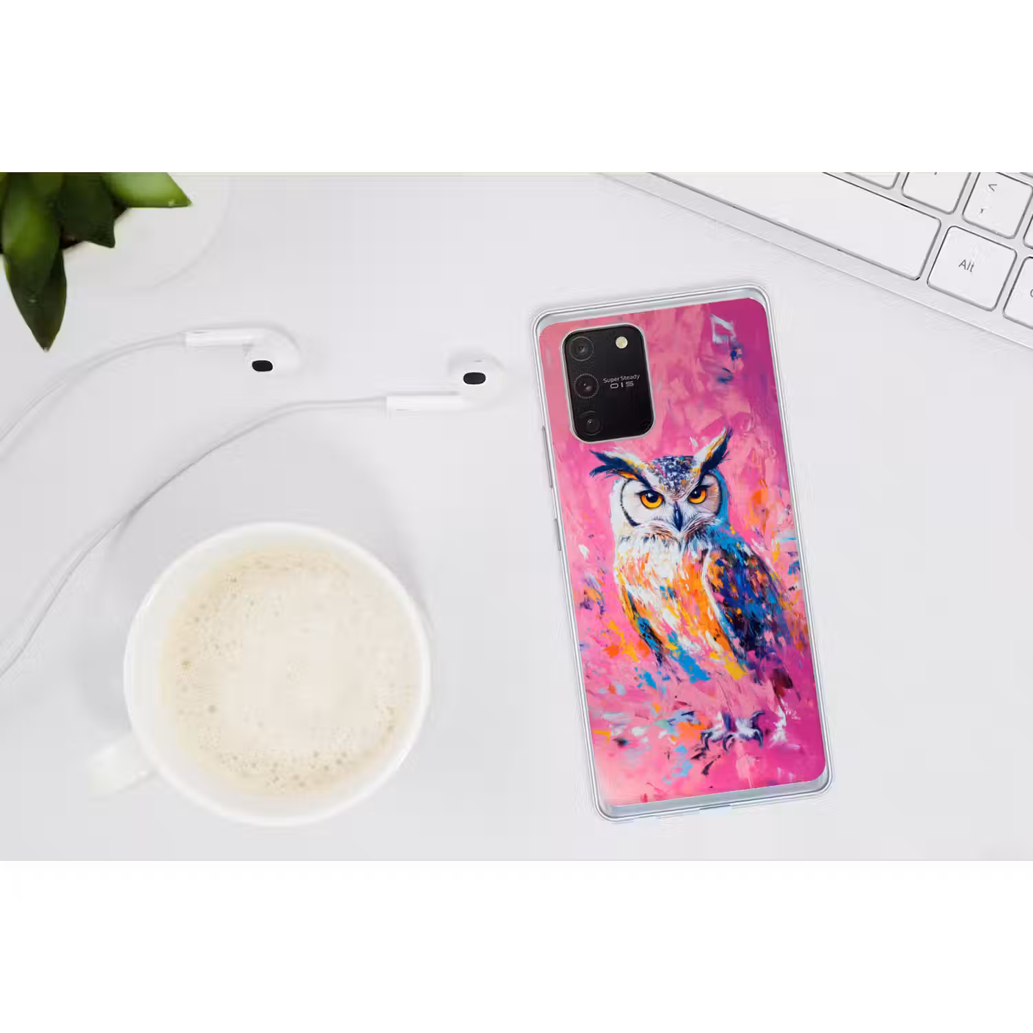 Uil - Roze - Blauw - Verf - Abstract Telefoonhoesje Samsung Galaxy S10 Lite klein -oordopS10Lite