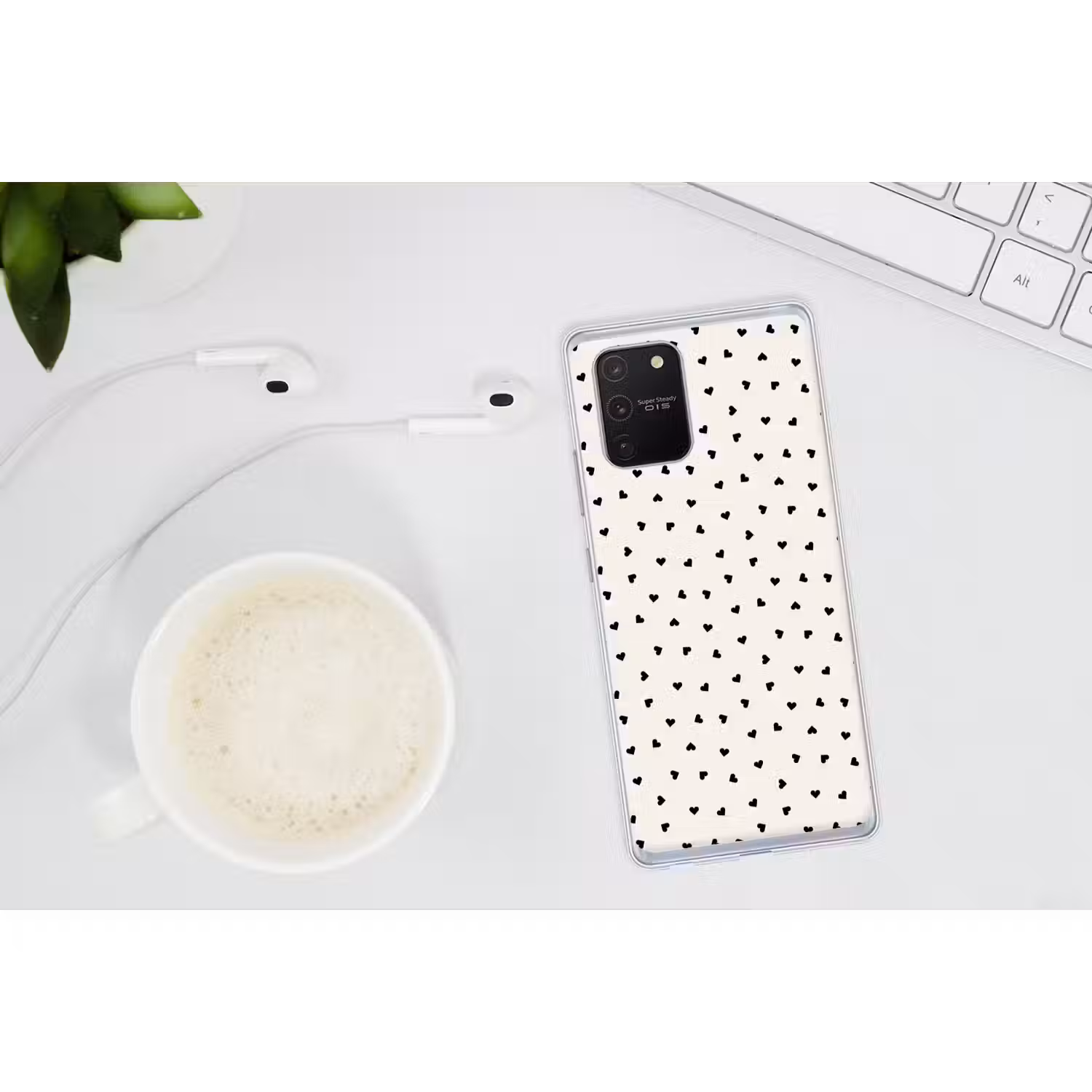 Valentijn - Hart - Wit - Zwart Telefoonhoesje Samsung Galaxy S10 Lite klein 364 -oordopS10Lite