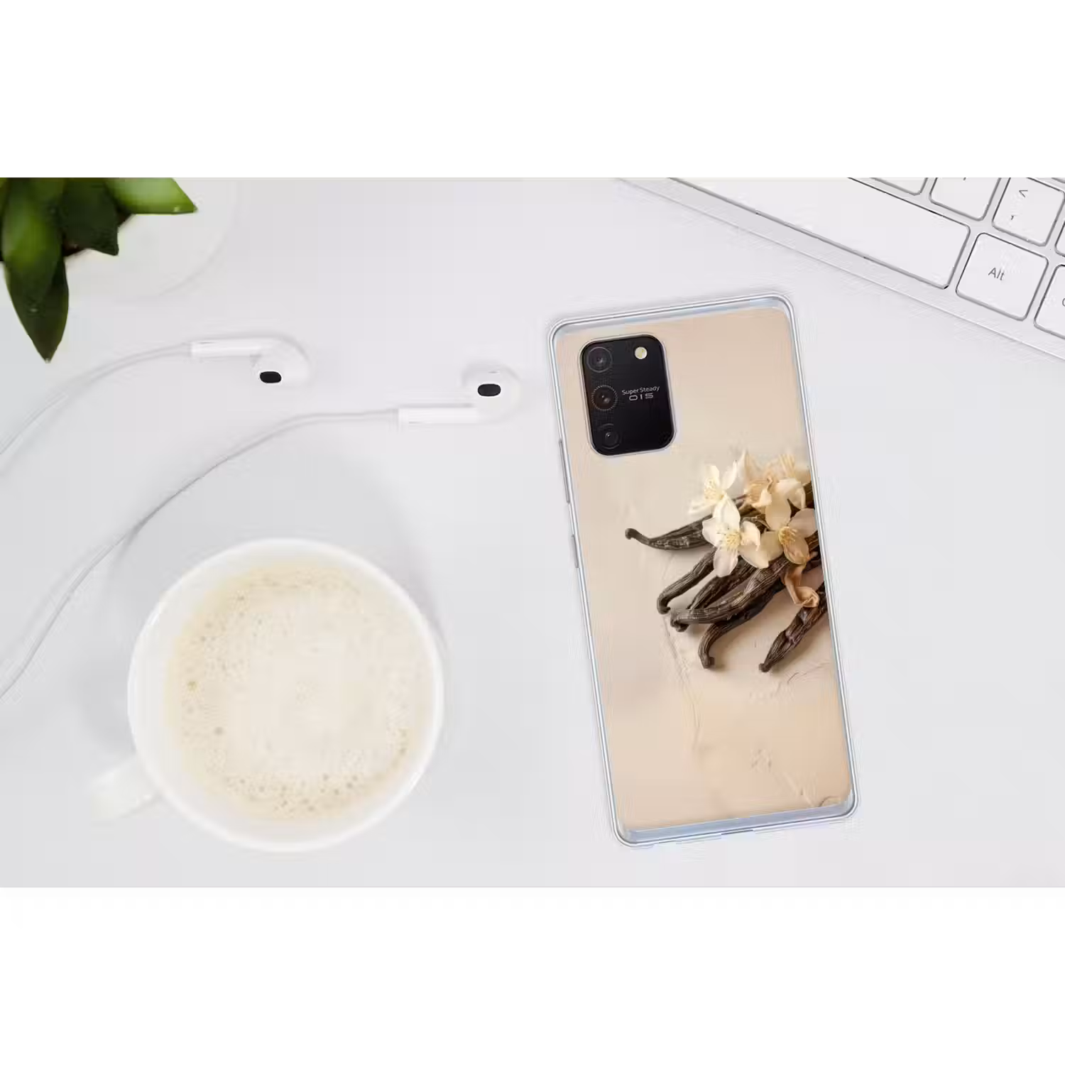 Vanille - Bloemen - Beige Telefoonhoesje Samsung Galaxy S10 Lite klein -oordopS10Lite
