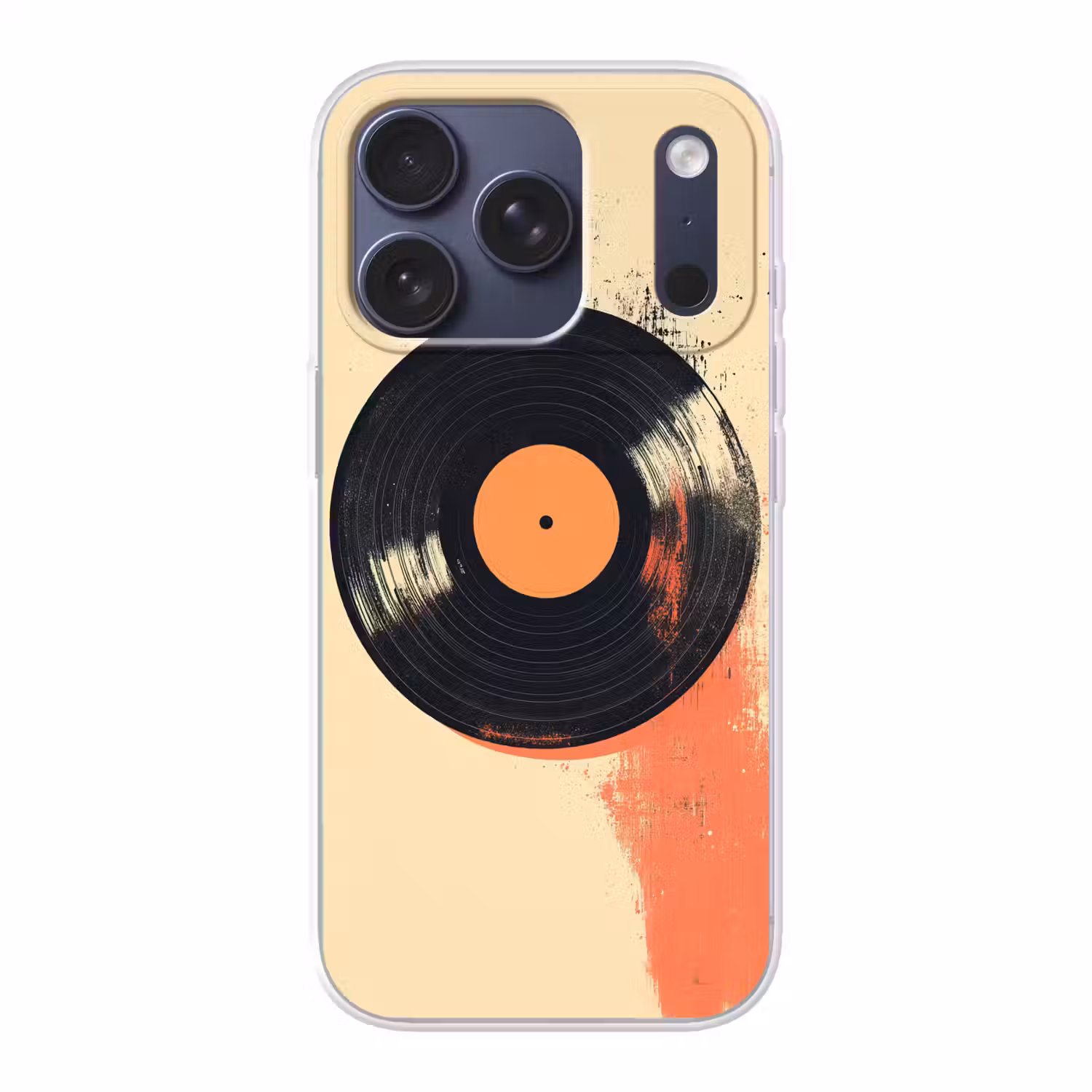 Vinylplaat - Zwart - Verfspatten - Retro Telefoonhoesje iPhone 17 Pro klein -3d