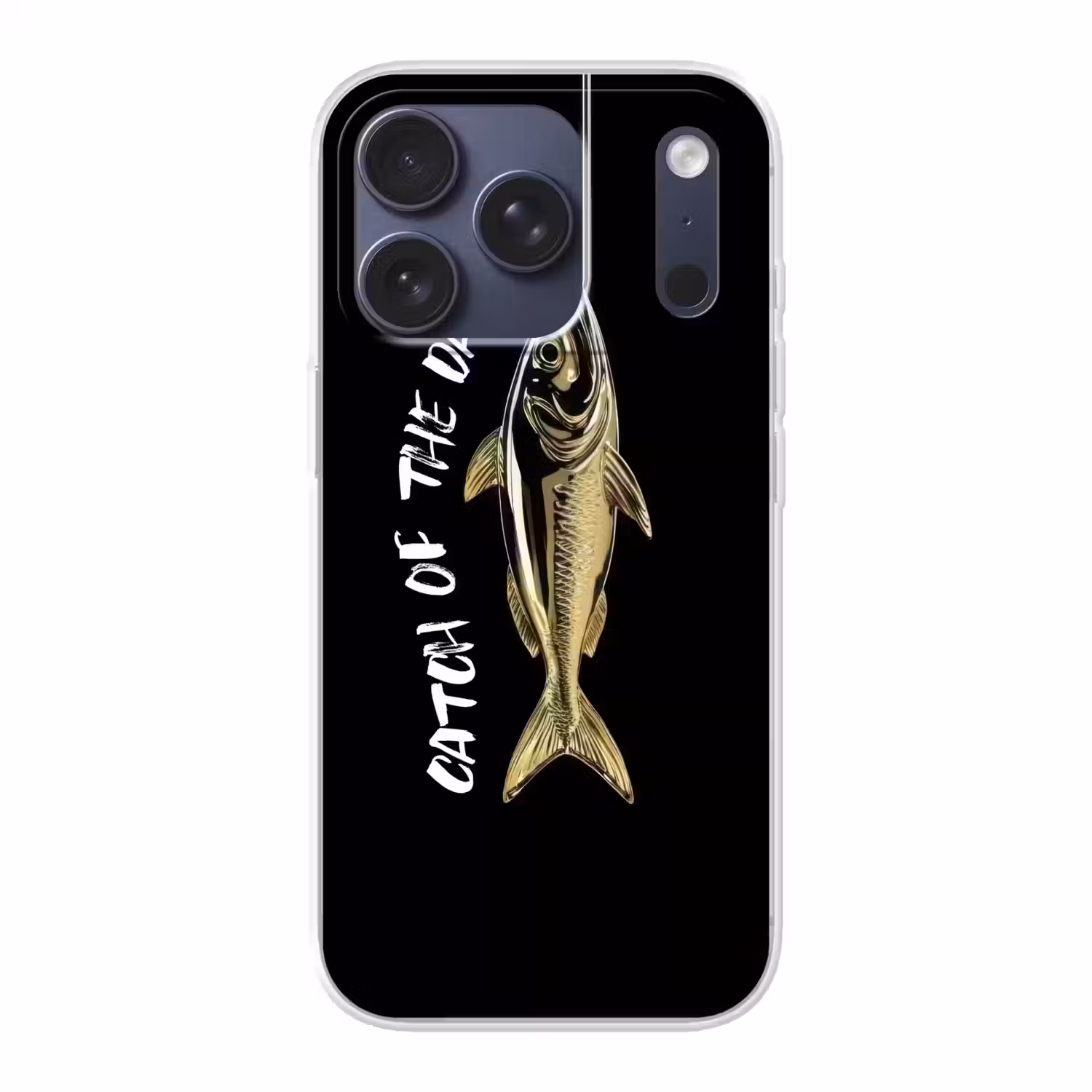 Vis - Zwart - Goud - Tekst Telefoonhoesje iPhone 17 Pro klein -3d