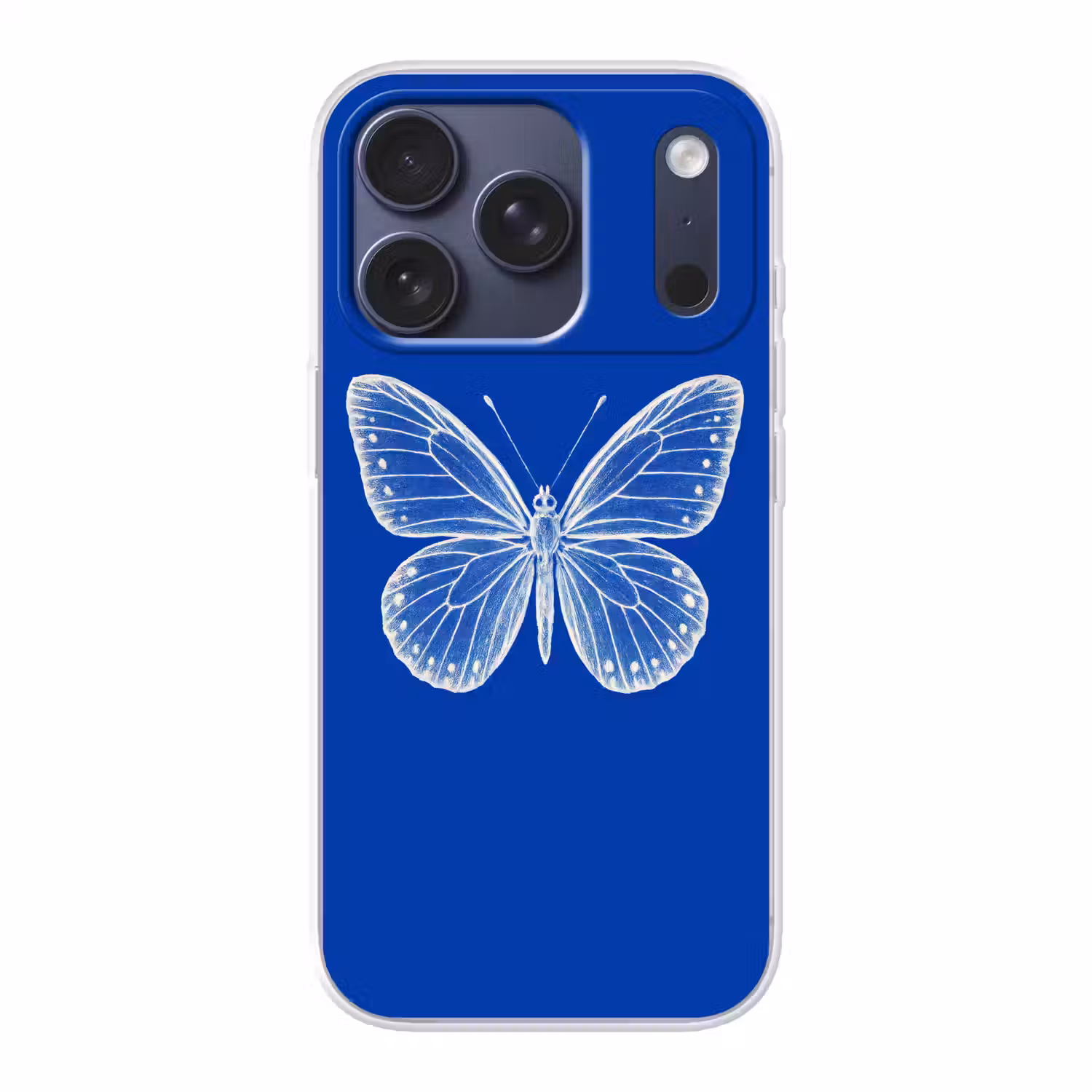 Vlinder - Wit - Getekend - Stippen Telefoonhoesje iPhone 17 Pro klein -3d