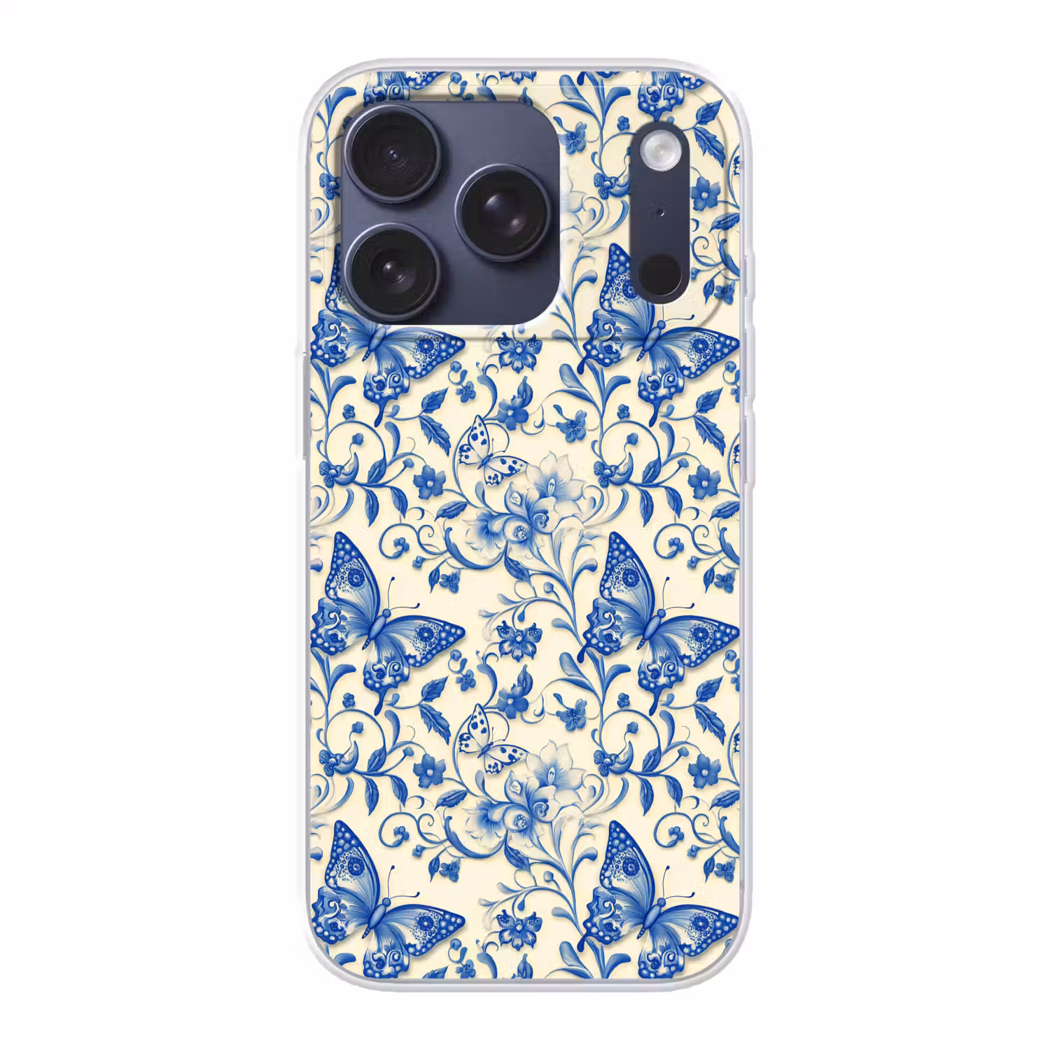 Vlinders - Bloemen - Blauw - Botanisch Telefoonhoesje iPhone 17 Pro klein 878 -3d