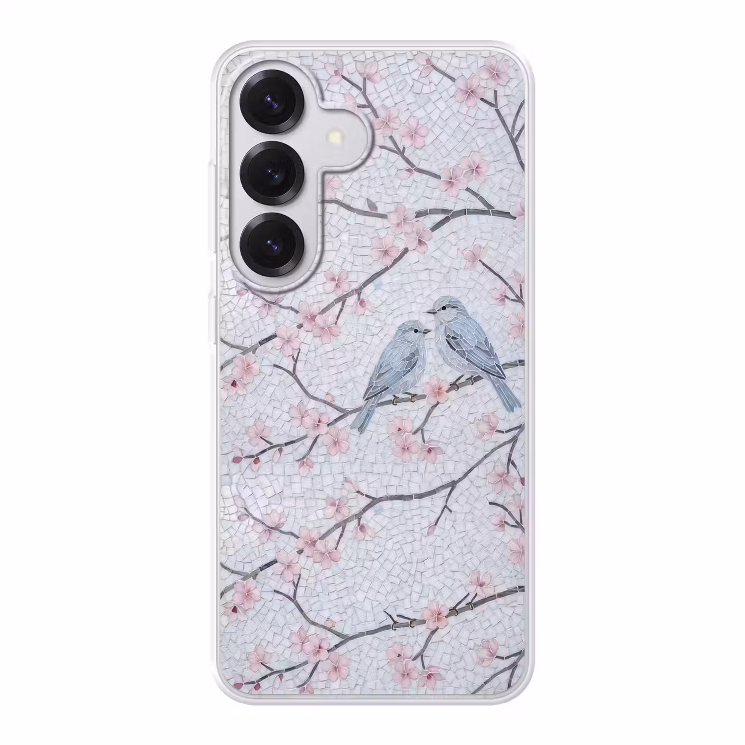 Vogel - Bloemen - Natuur - Mozaïek - Roze Telefoonhoesje Samsung Galaxy S26 klein -3d