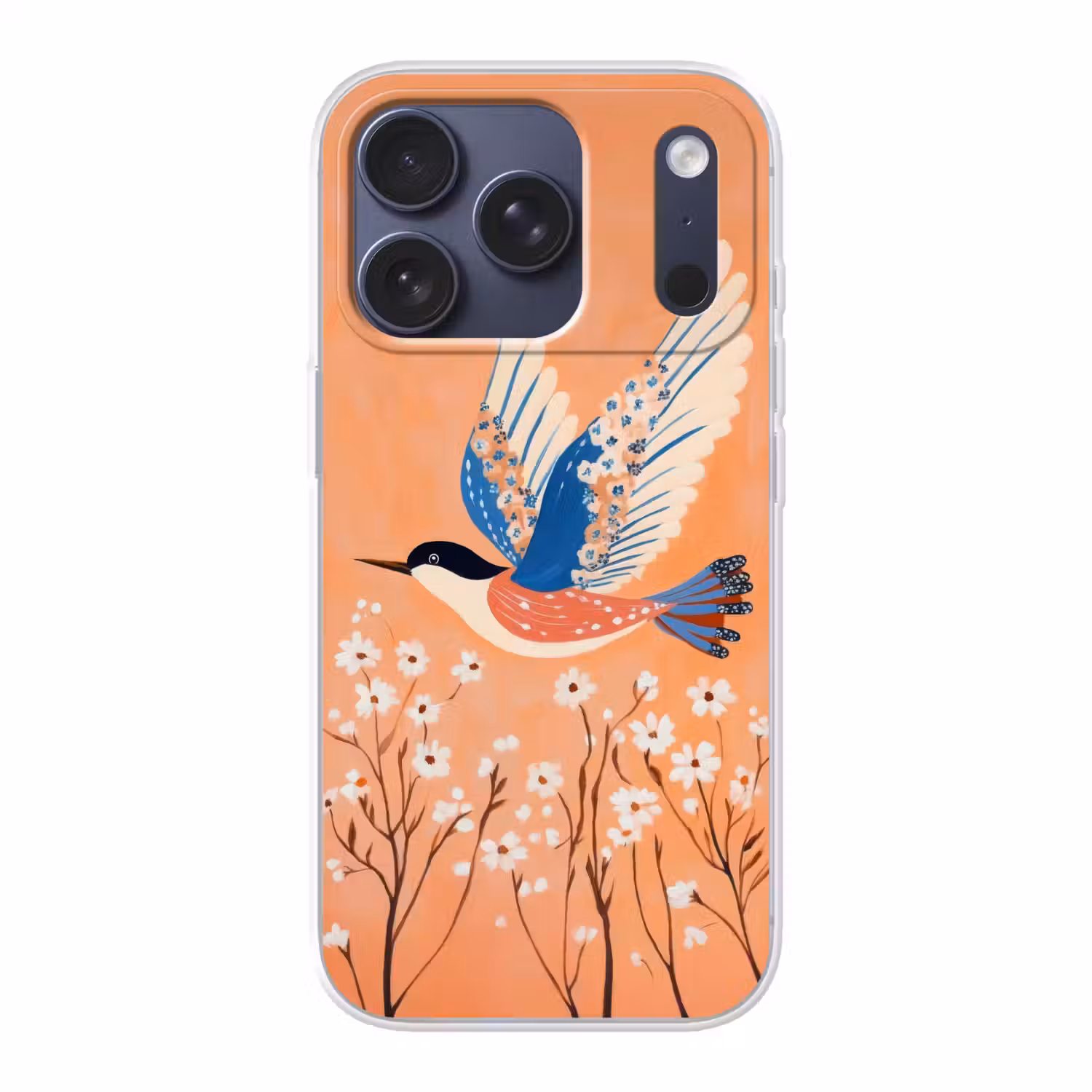 Vogel - Bloesemtakken - Warm - Kleurrijk Telefoonhoesje iPhone 17 Pro klein -3d
