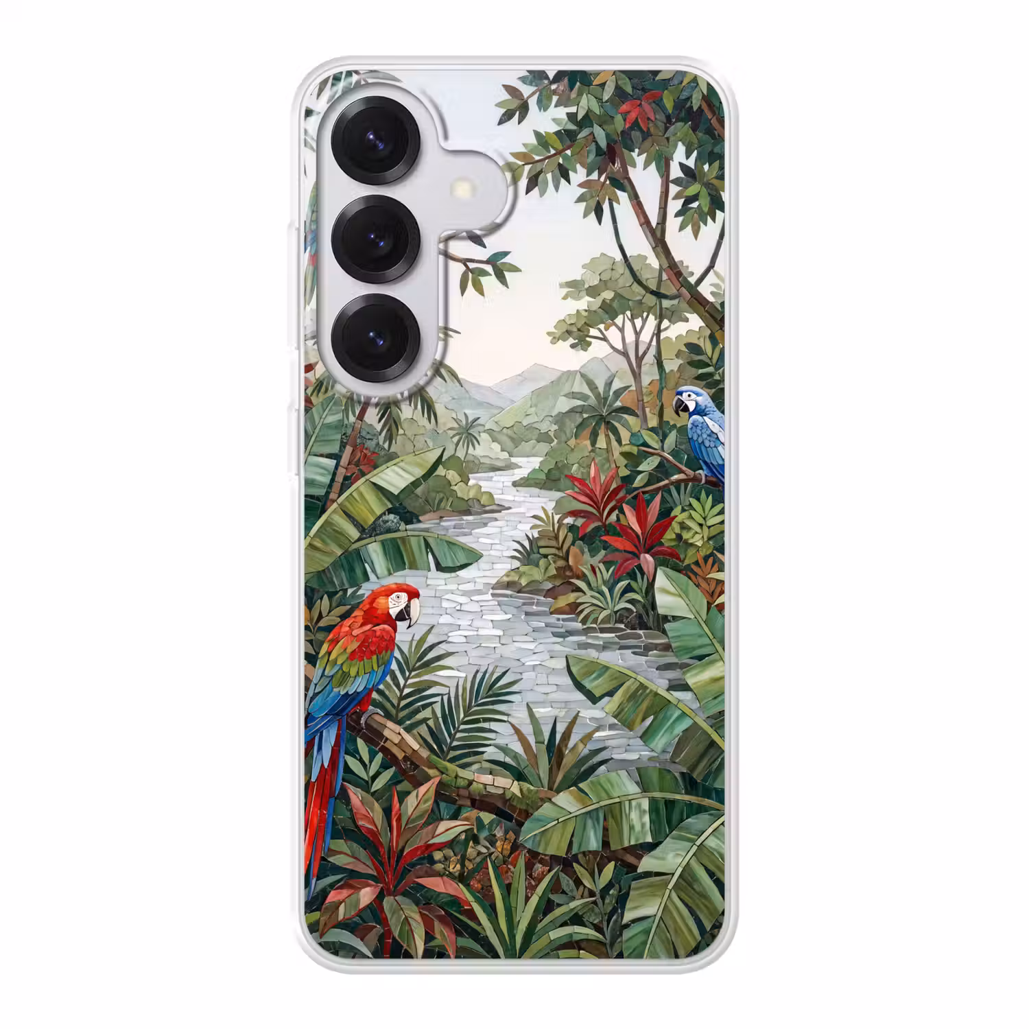 Vogel - Jungle - Natuur - Mozaïek - Groen Telefoonhoesje Samsung Galaxy S26 klein -3d