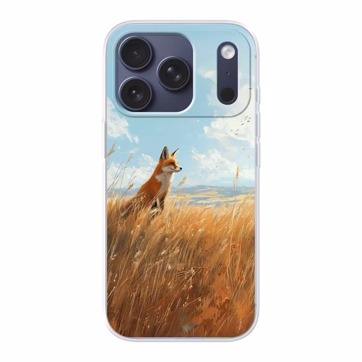 Vos - Gras - Wolken - Oranje Telefoonhoesje iPhone 17 Pro klein -3d