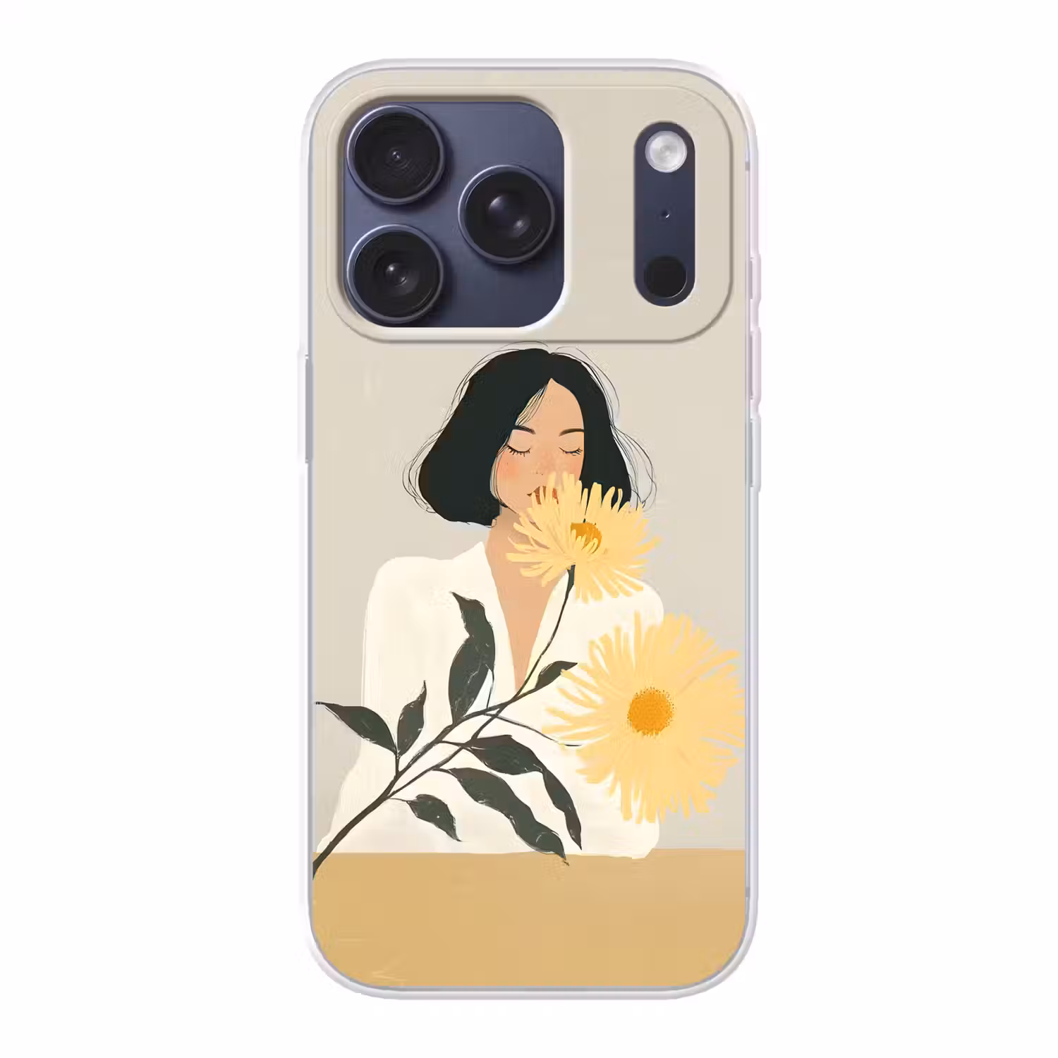Vrouw - Bloem - Geel - Minimalistisch Telefoonhoesje iPhone 17 Pro klein -3d