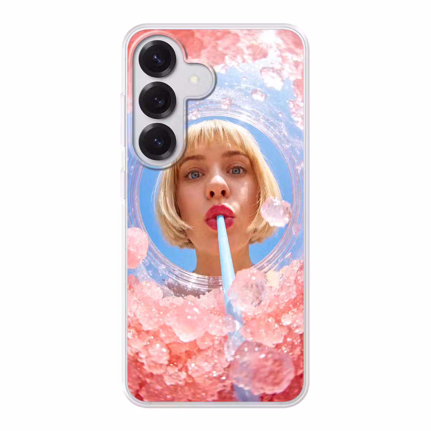 Vrouw - Drank - Zomer - Roze - Blauw Telefoonhoesje Samsung Galaxy S26 klein -3d