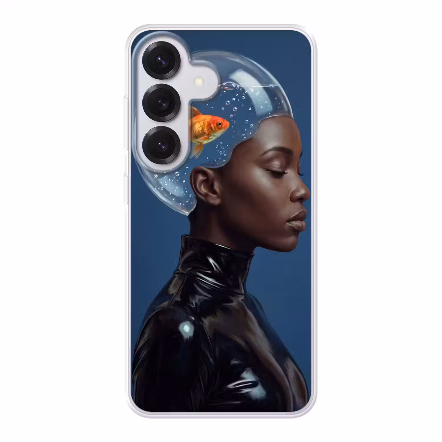 Vrouw - Goudvis - Hoofd - Abstract - Blauw Telefoonhoesje Samsung Galaxy S26 klein -3d