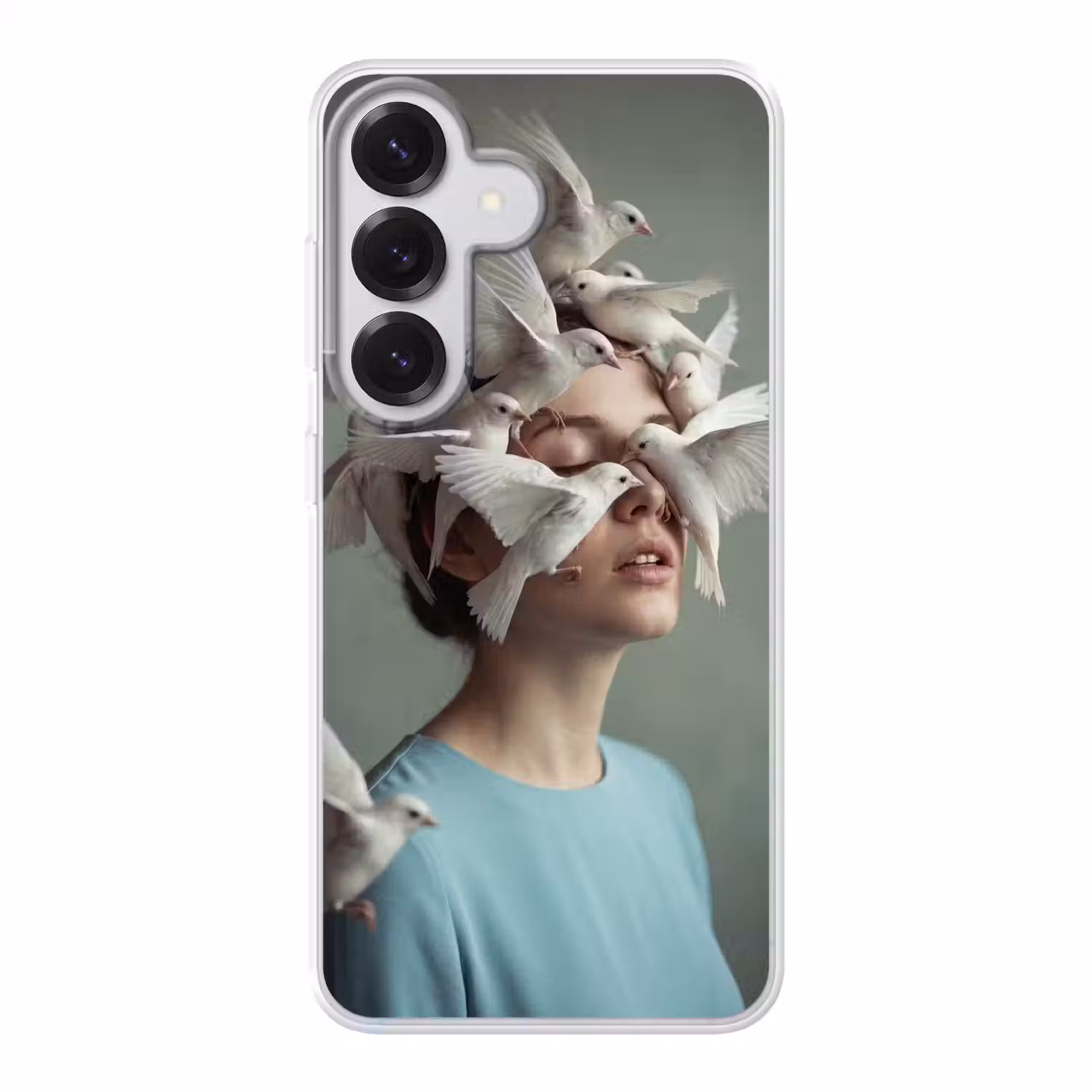Vrouw - Vogels - Abstract - Modern - Wit Telefoonhoesje Samsung Galaxy S26 klein -3d