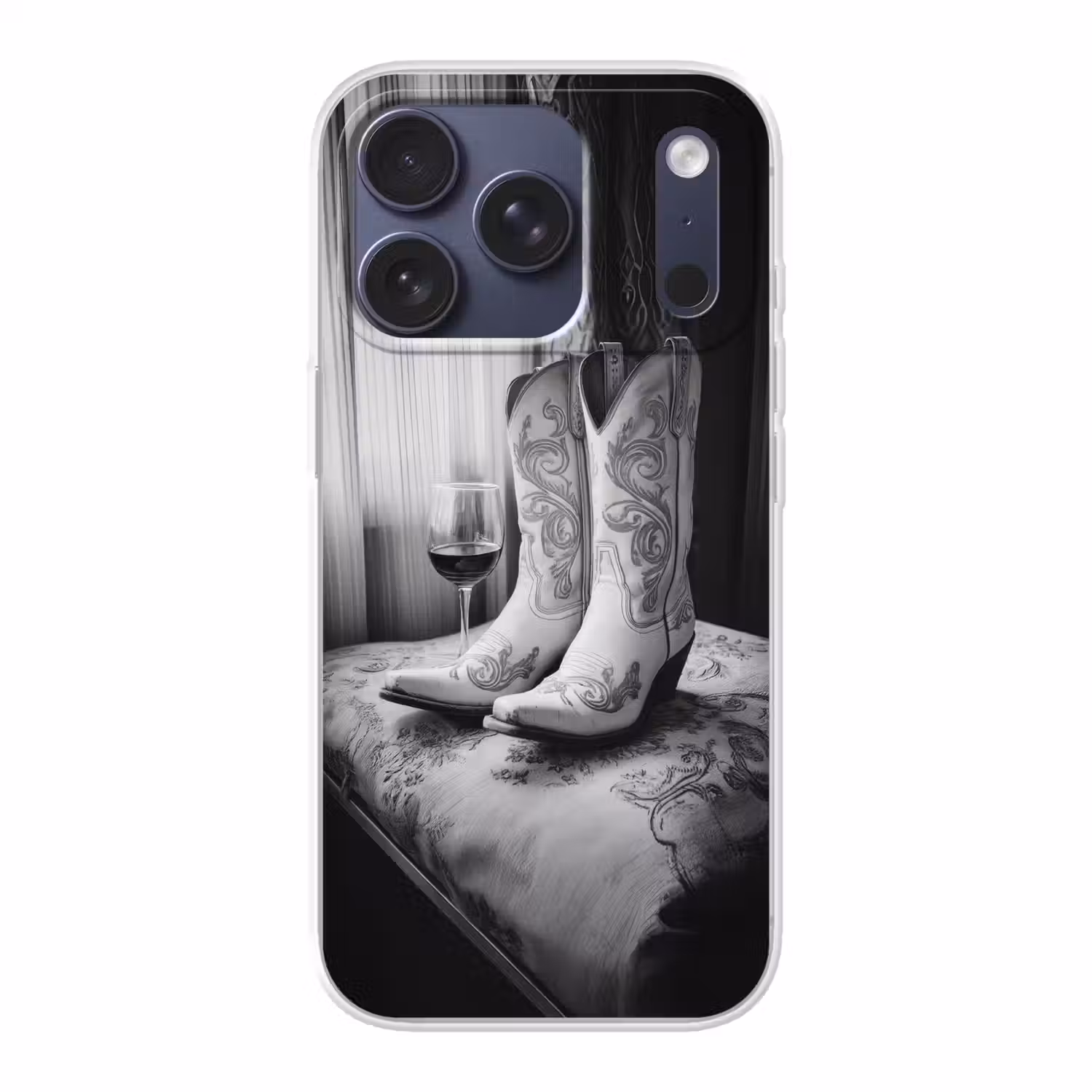 Wijn - Cowboylaarzen - Raamlicht - Wit Telefoonhoesje iPhone 17 Pro klein -3d