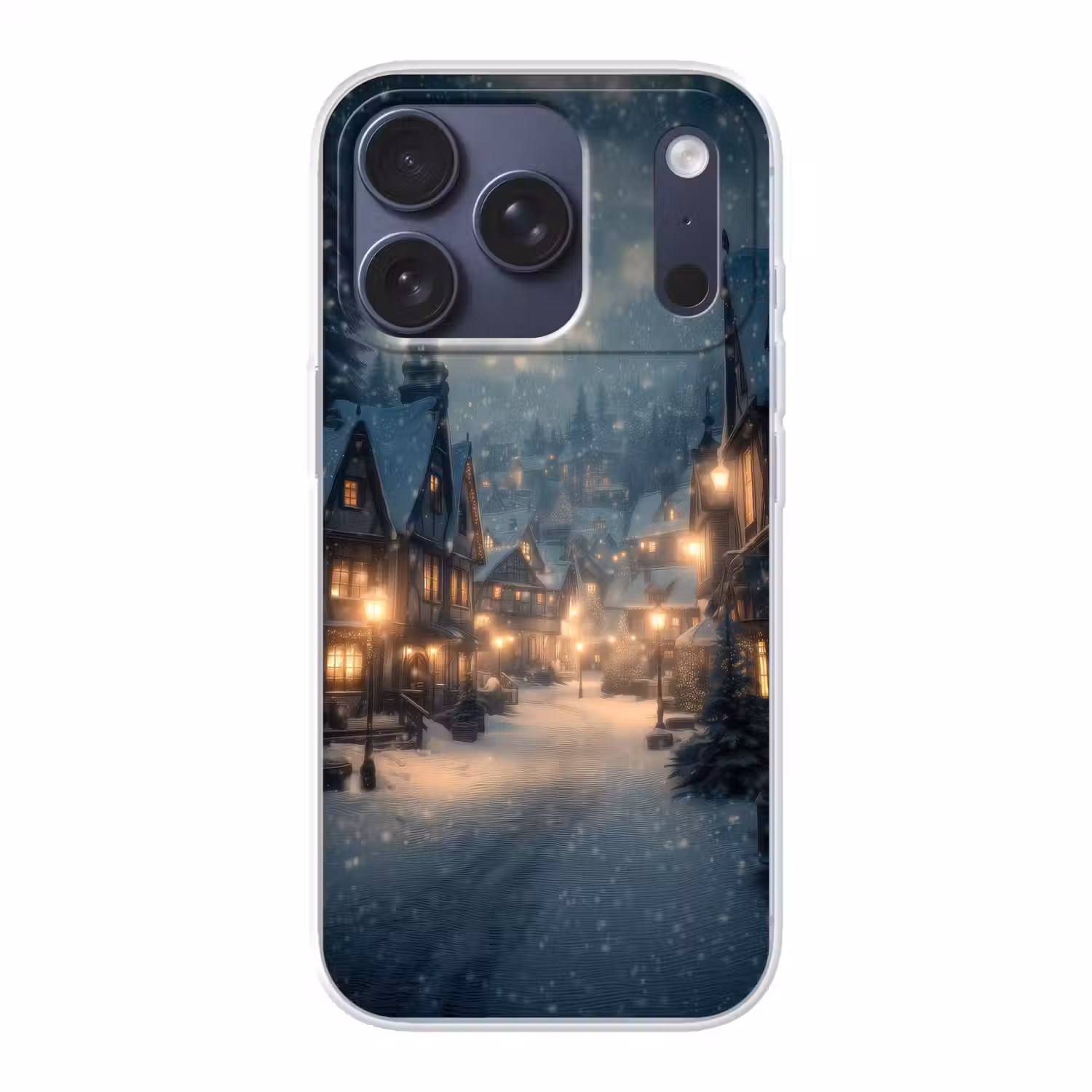 Winterdorp - Sneeuw - Donker Telefoonhoesje iPhone 17 Pro klein -3d