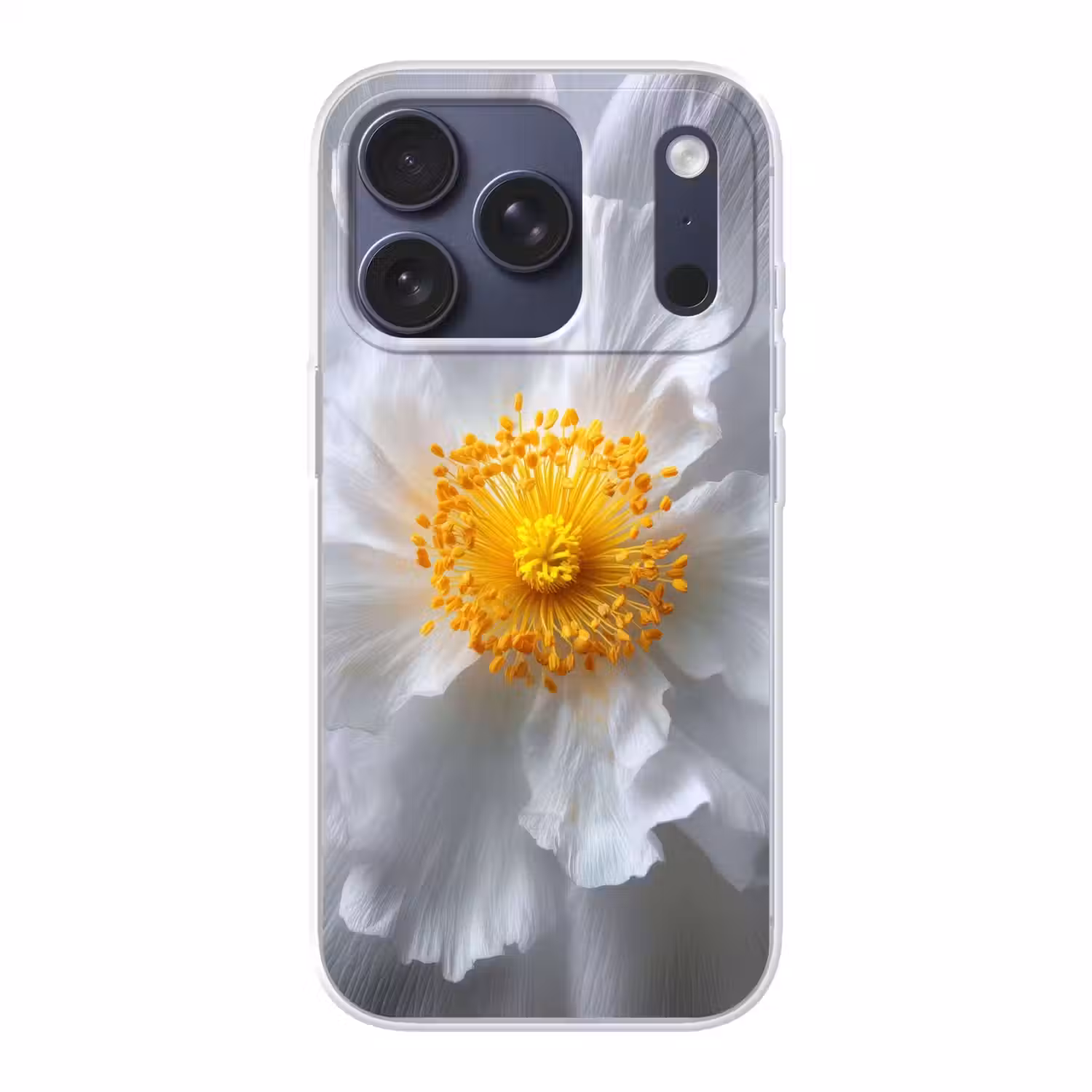 Wit - Bloem - Elegant Telefoonhoesje iPhone 17 Pro klein -3d