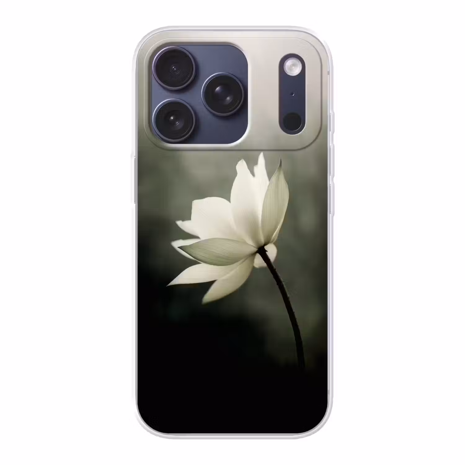 Wit - Lotus - Donker - Bloem Telefoonhoesje iPhone 17 Pro klein -3d