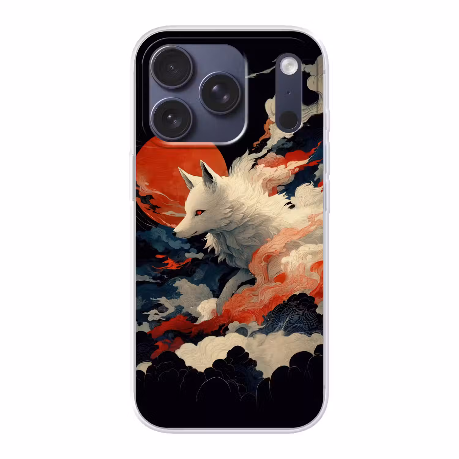 Witte vos - wolken - maan Telefoonhoesje iPhone 17 Pro klein -3d